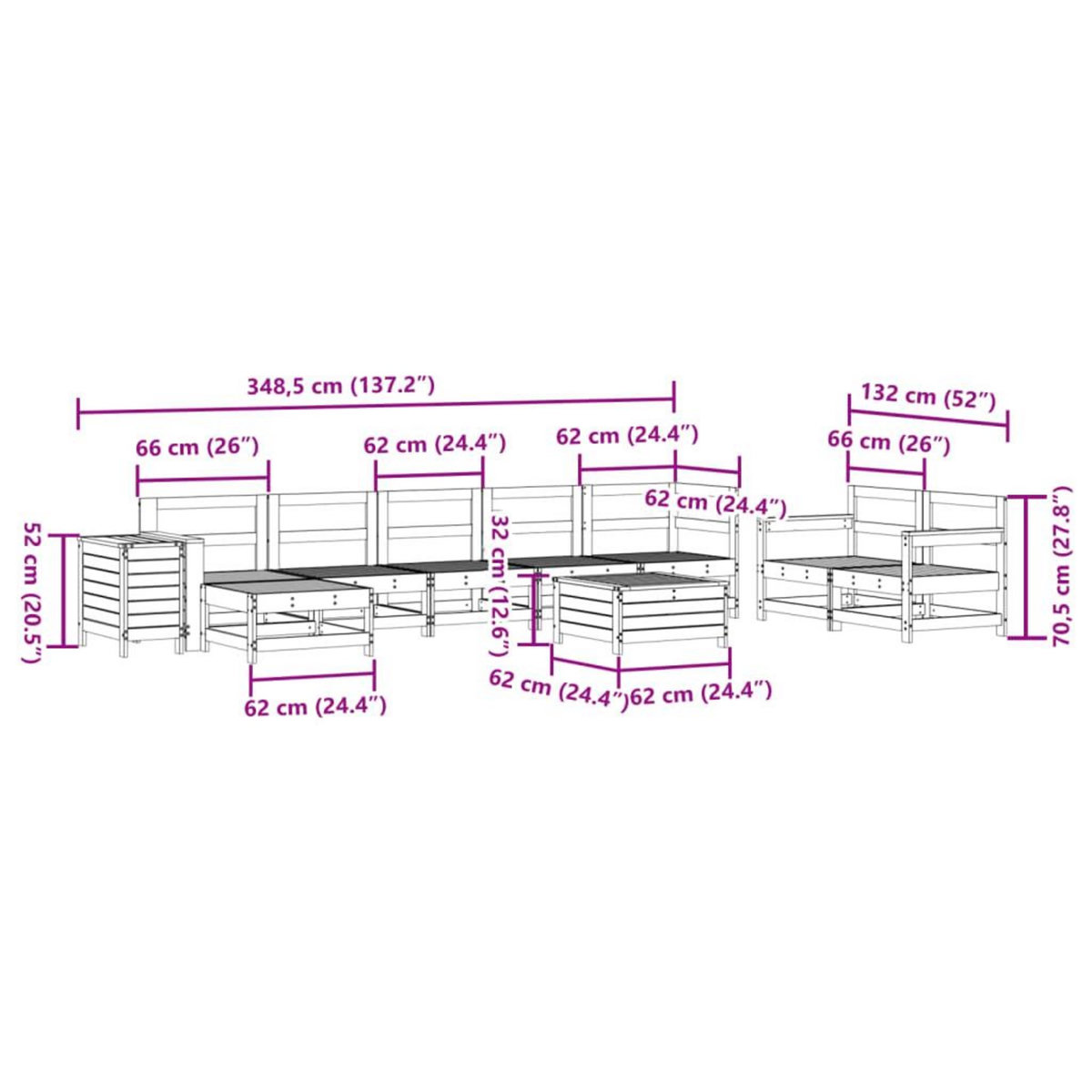 VIDAXL Salon de jardin 10 pcs blanc bois de pin massif