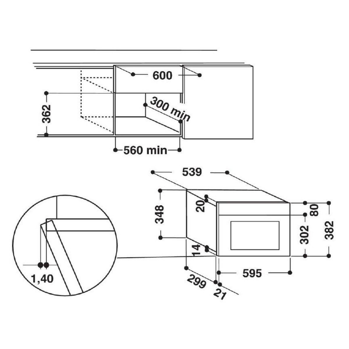 Whirlpool Micro-ondes gril encastrable 22l 750w inox - w6mn840