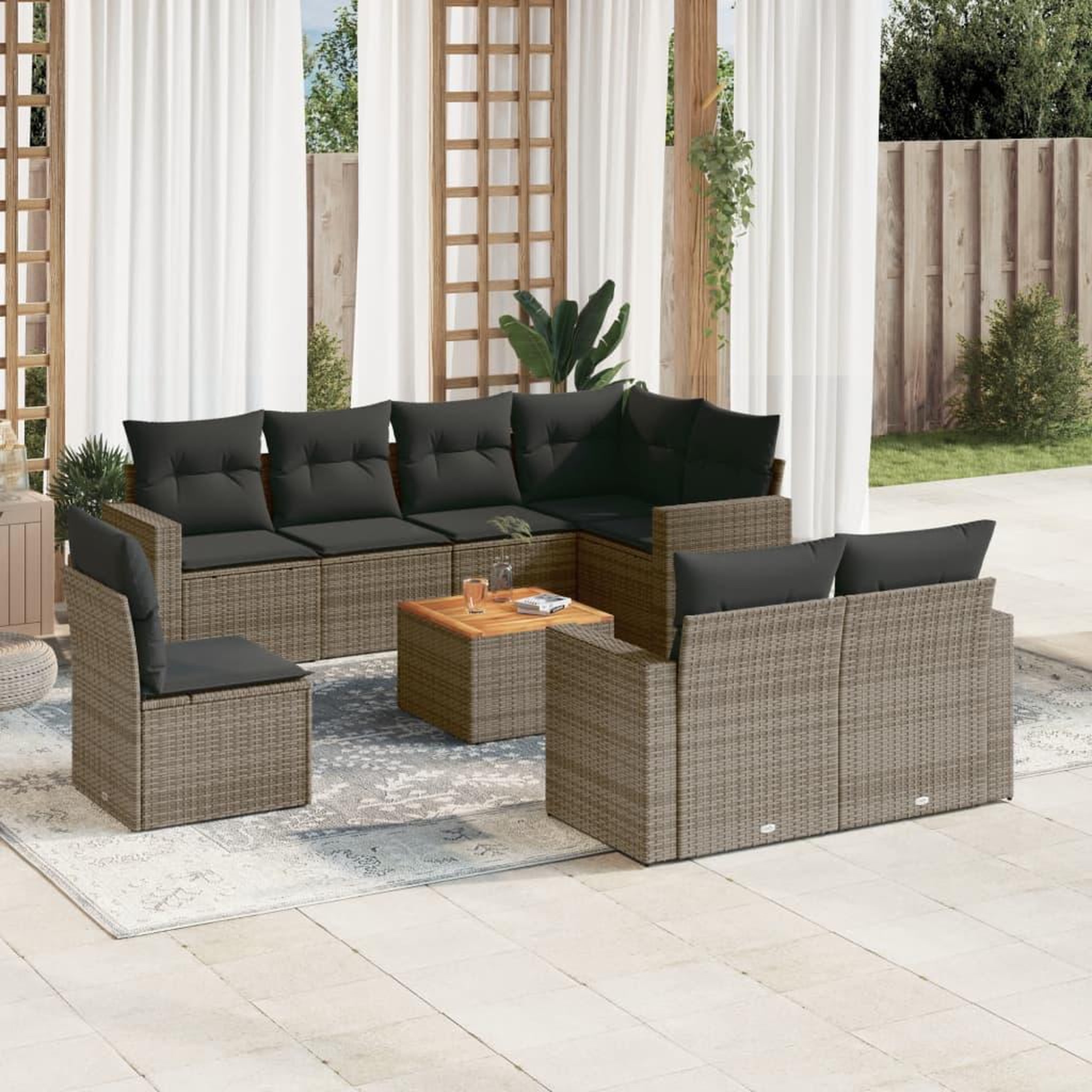VIDAXL Salon de jardin 9 pcs avec coussins gris resine tressee
