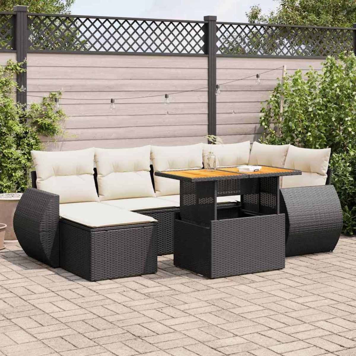 VIDAXL Salon de jardin 7 pcs avec coussins noir resine tressee