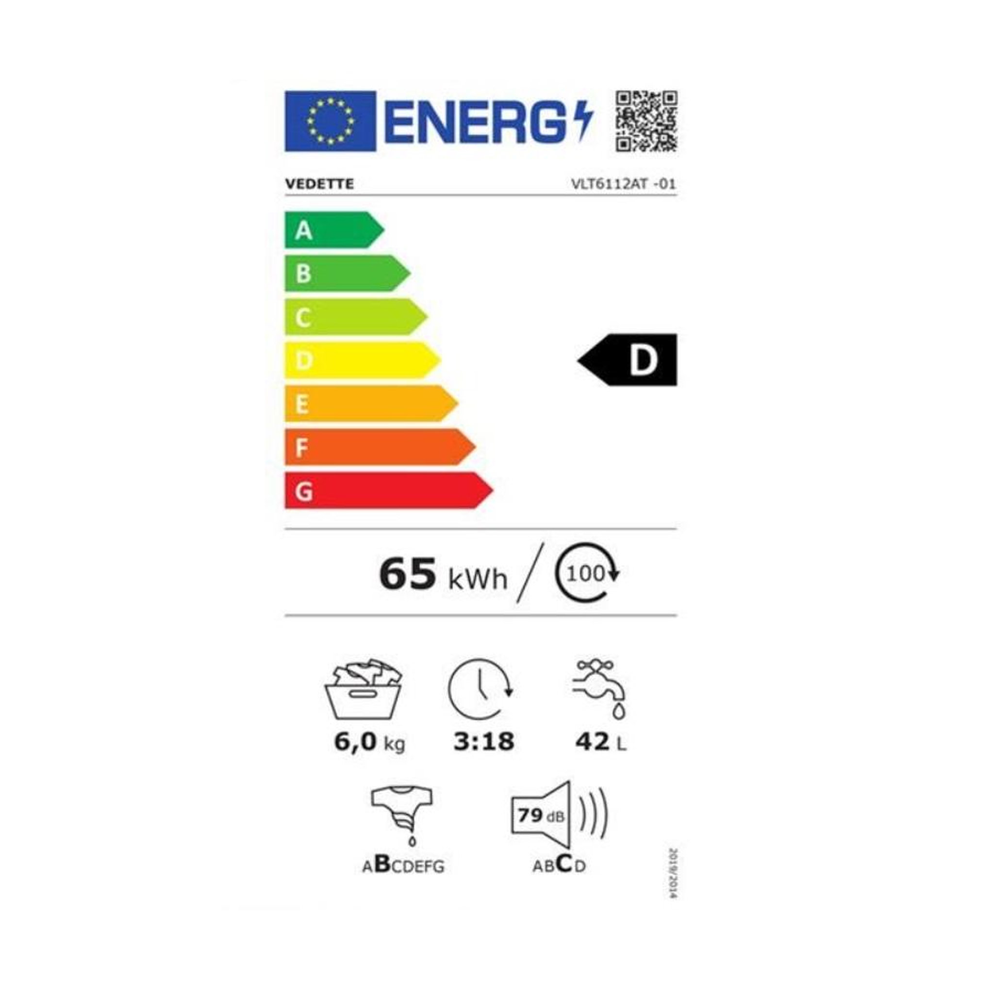 Voir la diapositive 2 : Vedette Lave-linge top 6kg 1200 tours/min - vlt6112at