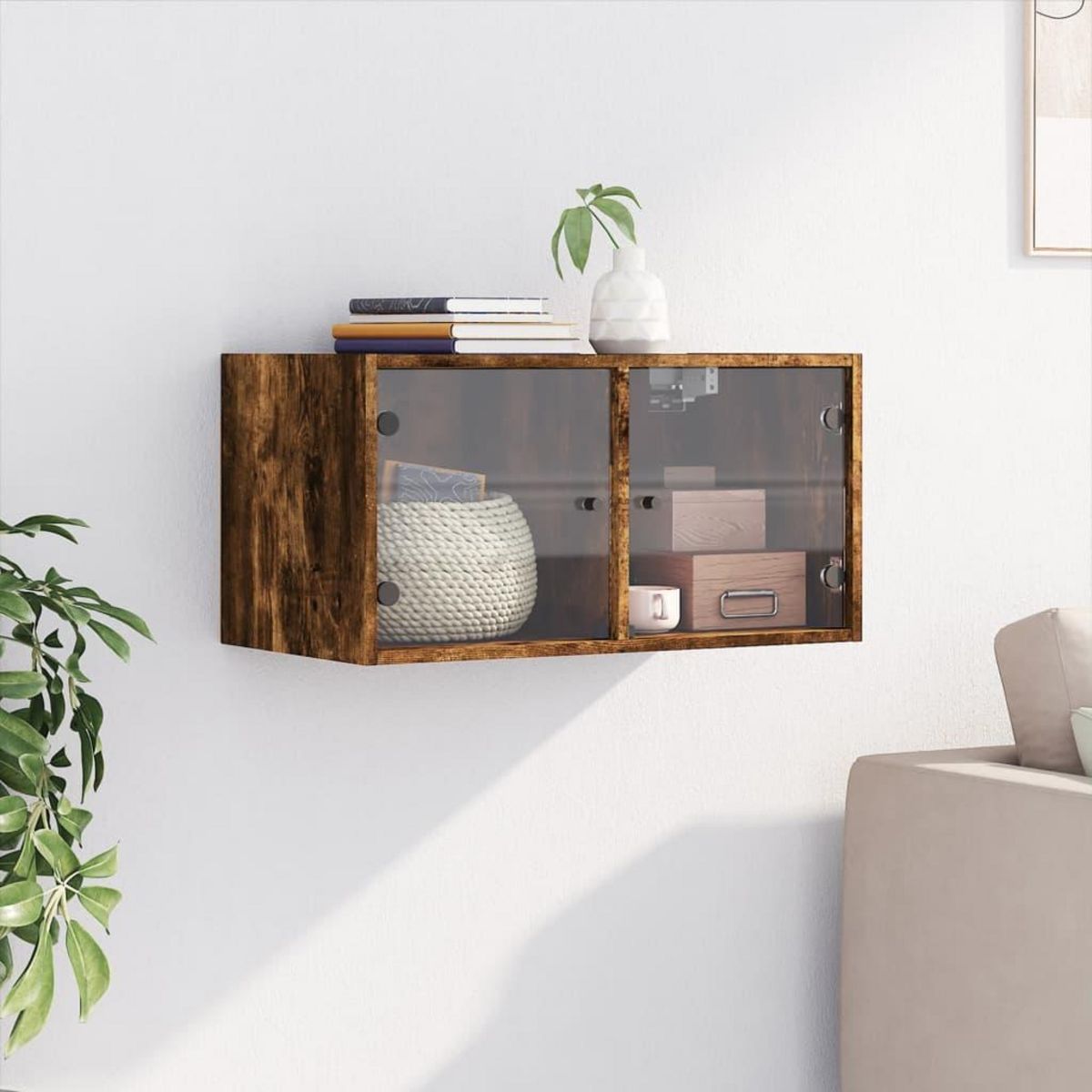 VIDAXL Armoire murale avec portes en verre chene fume 68,5x37x35 cm
