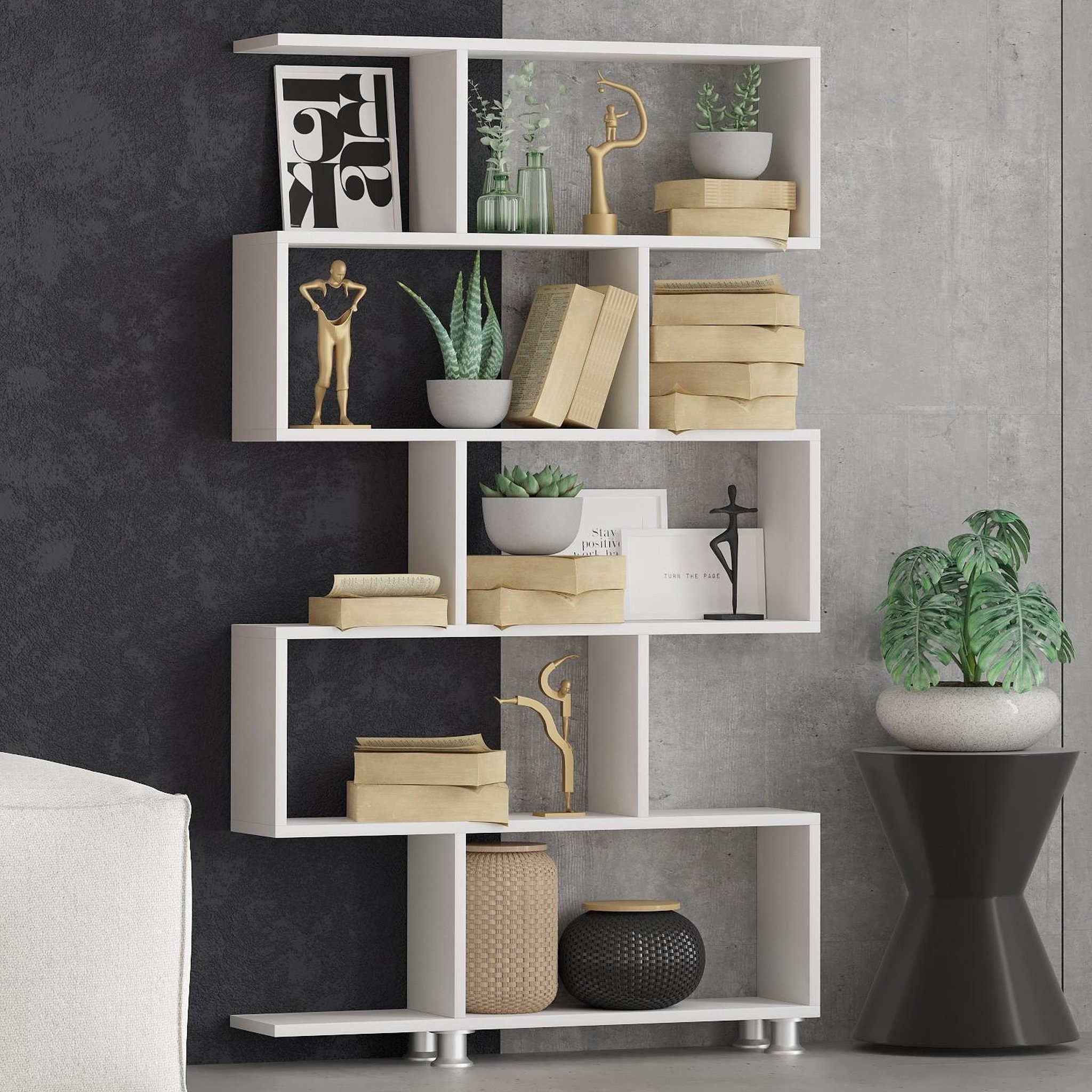 Voir la diapositive 3 : Habitat et Jardin Bibliothèque en bois  nilüfer  - 90 x 20 x 156 cm - blanc