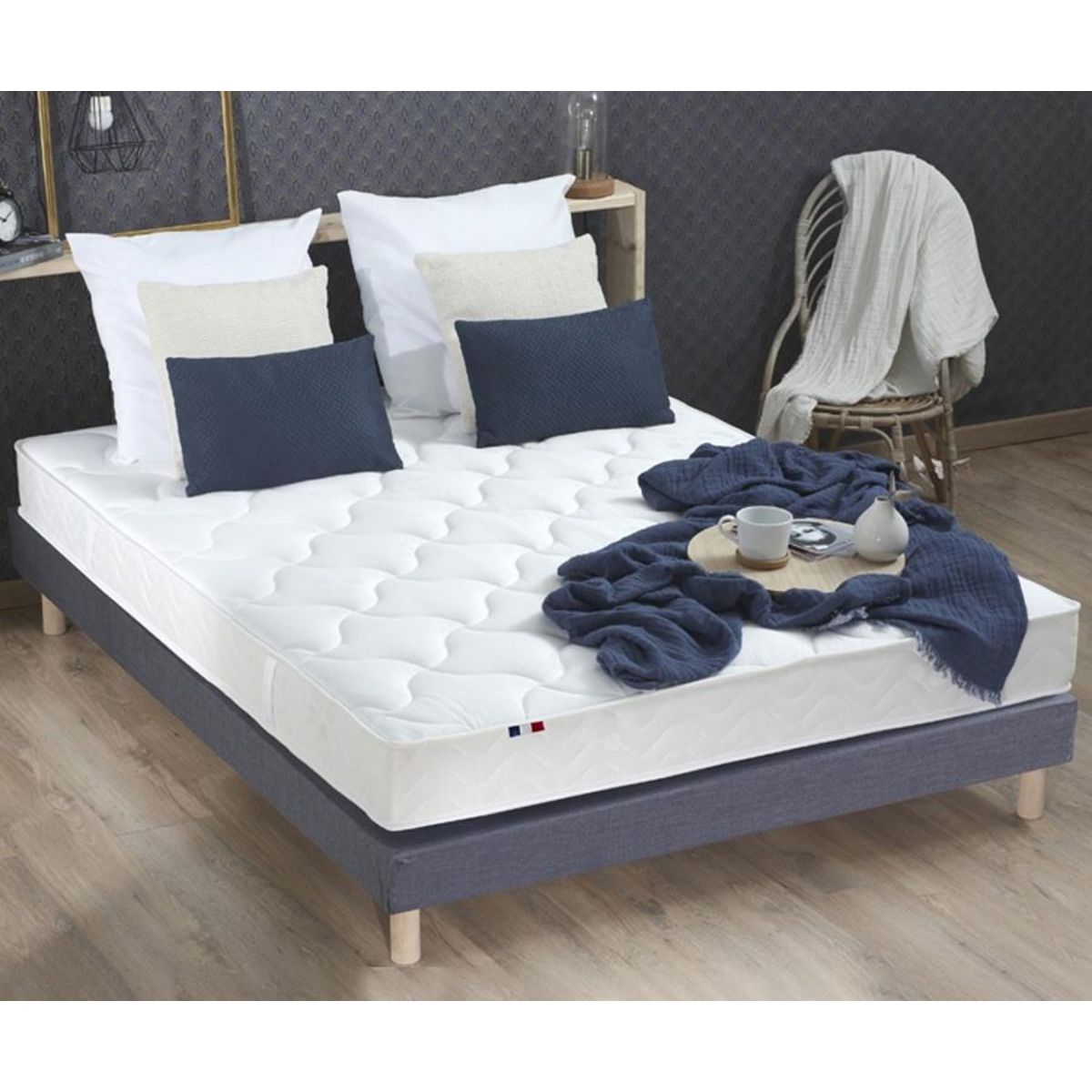 IDLITERIE Ensemble matelas 100% latex 3 zones et sommier Essentiel - qualité française