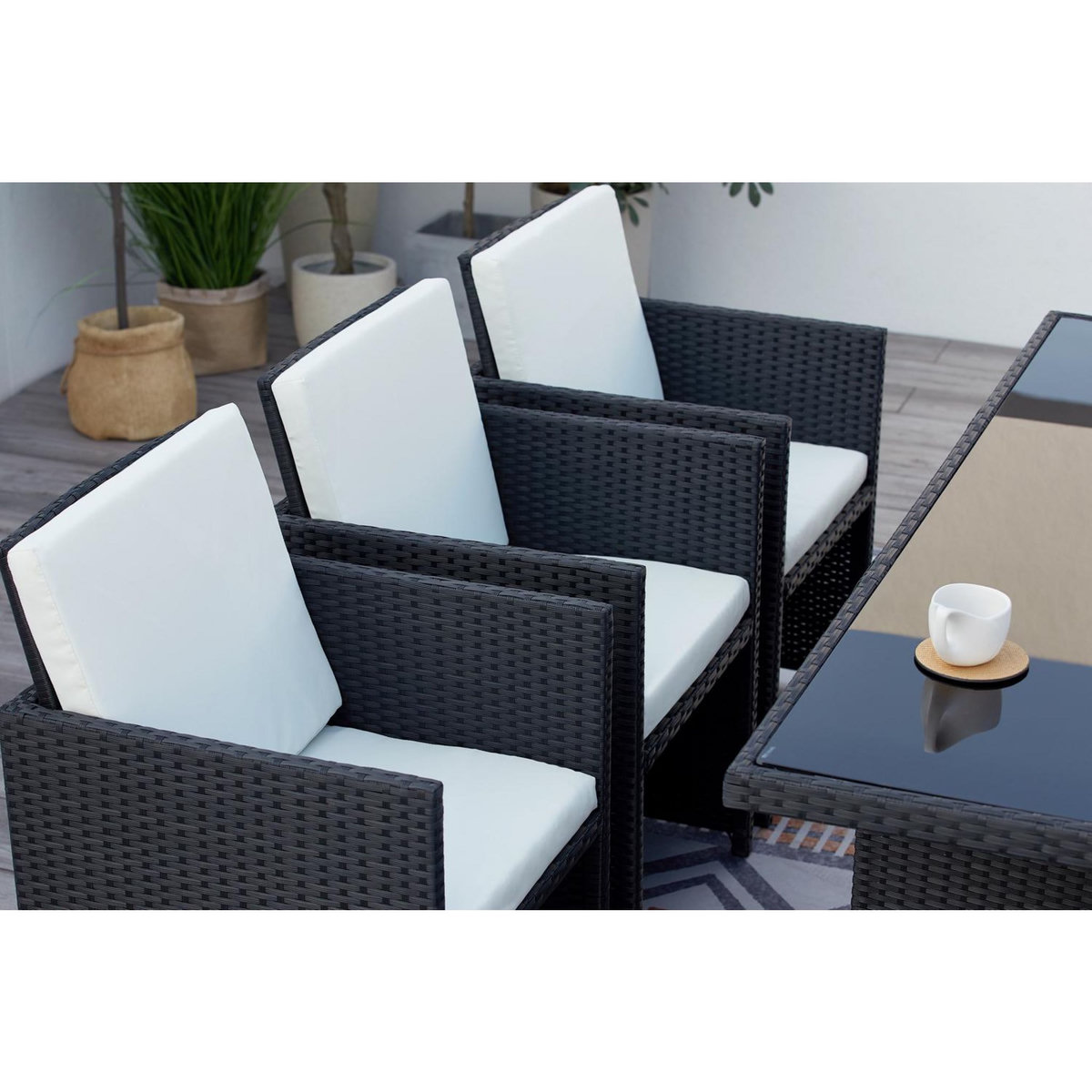 CONCEPT USINE Table et chaises 10 places encastrables résine noir-blanc MONACO