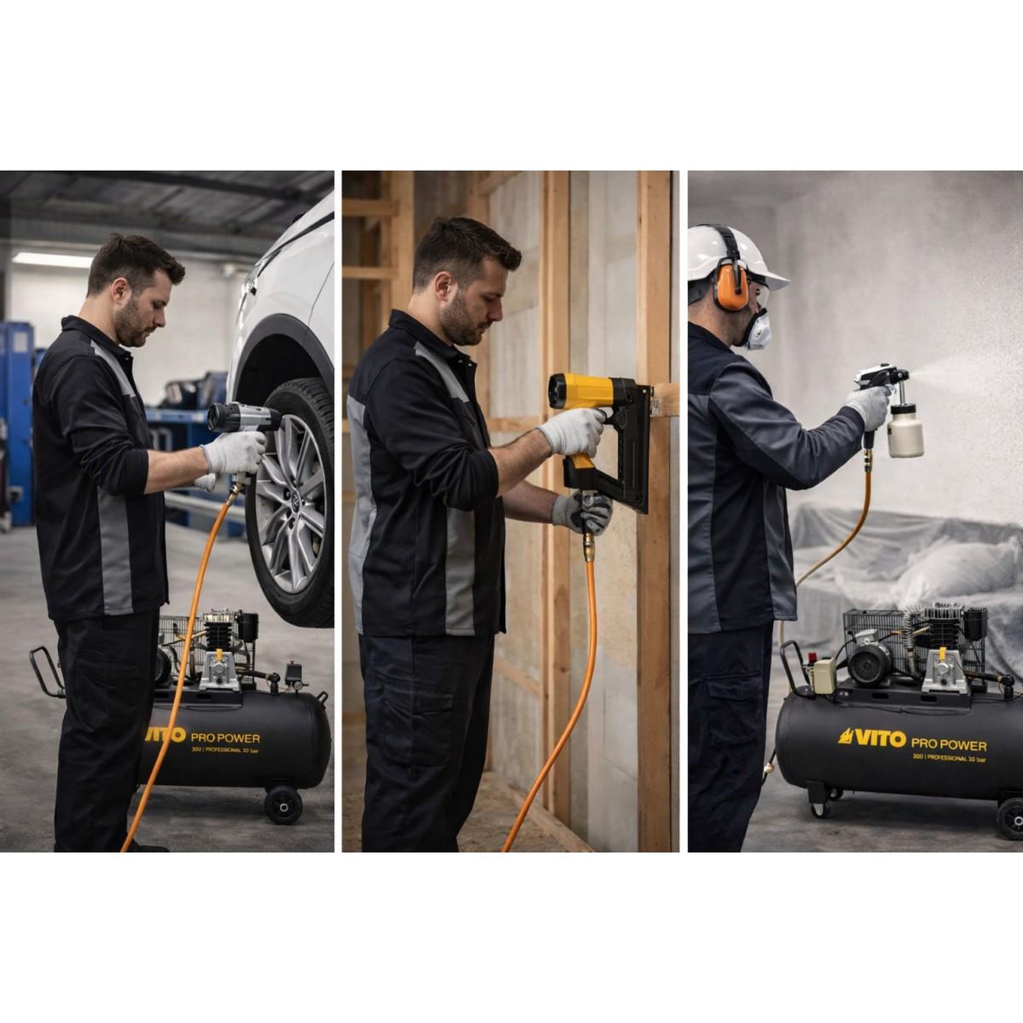 Voir la diapositive 4 : VITO Compresseur d'air 300l 10bar 4kw 500l/min + 5 outils pneumatiques kit complet gonflage soufflage peinture garage atelier vito