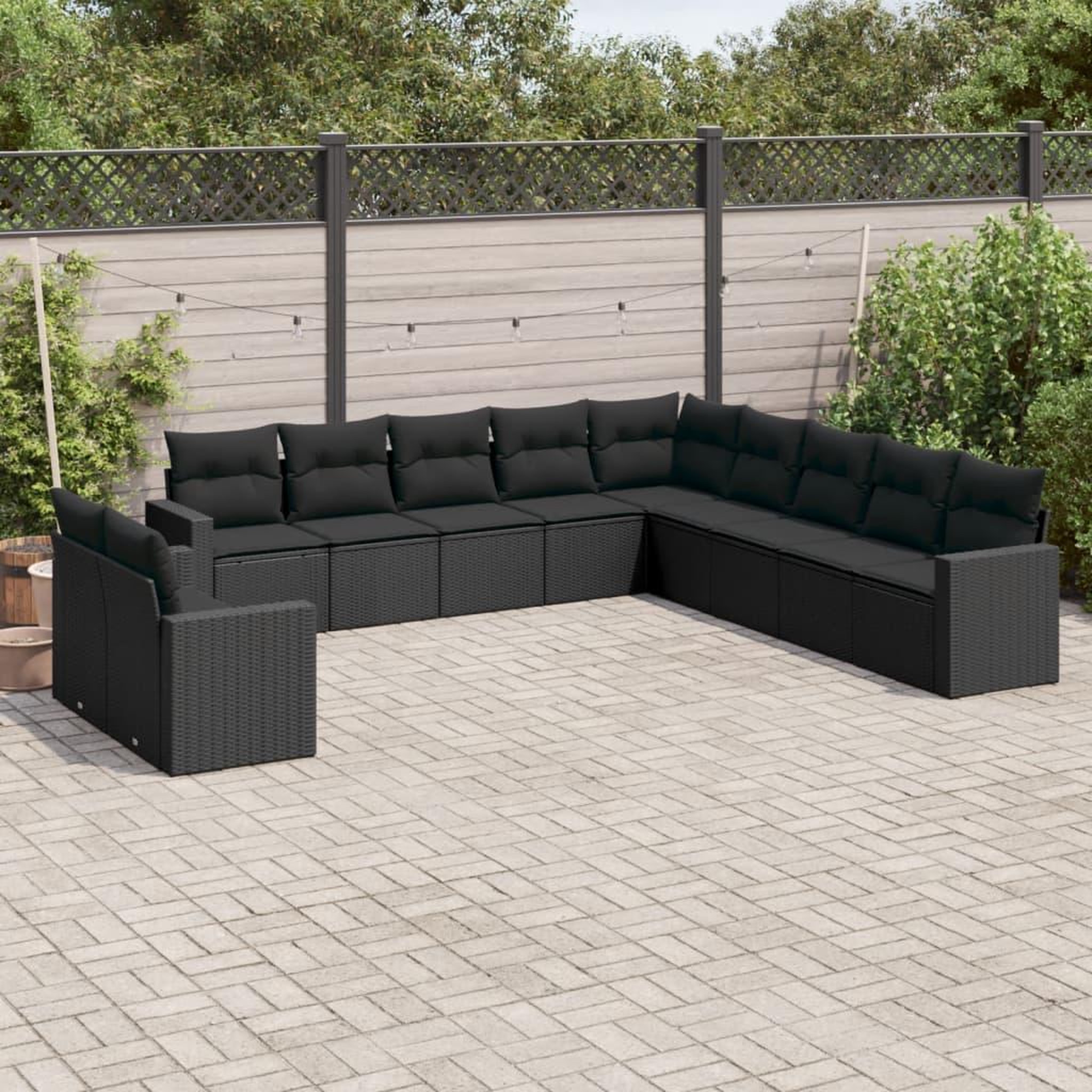 VIDAXL Salon de jardin 11 pcs avec coussins noir resine tressee