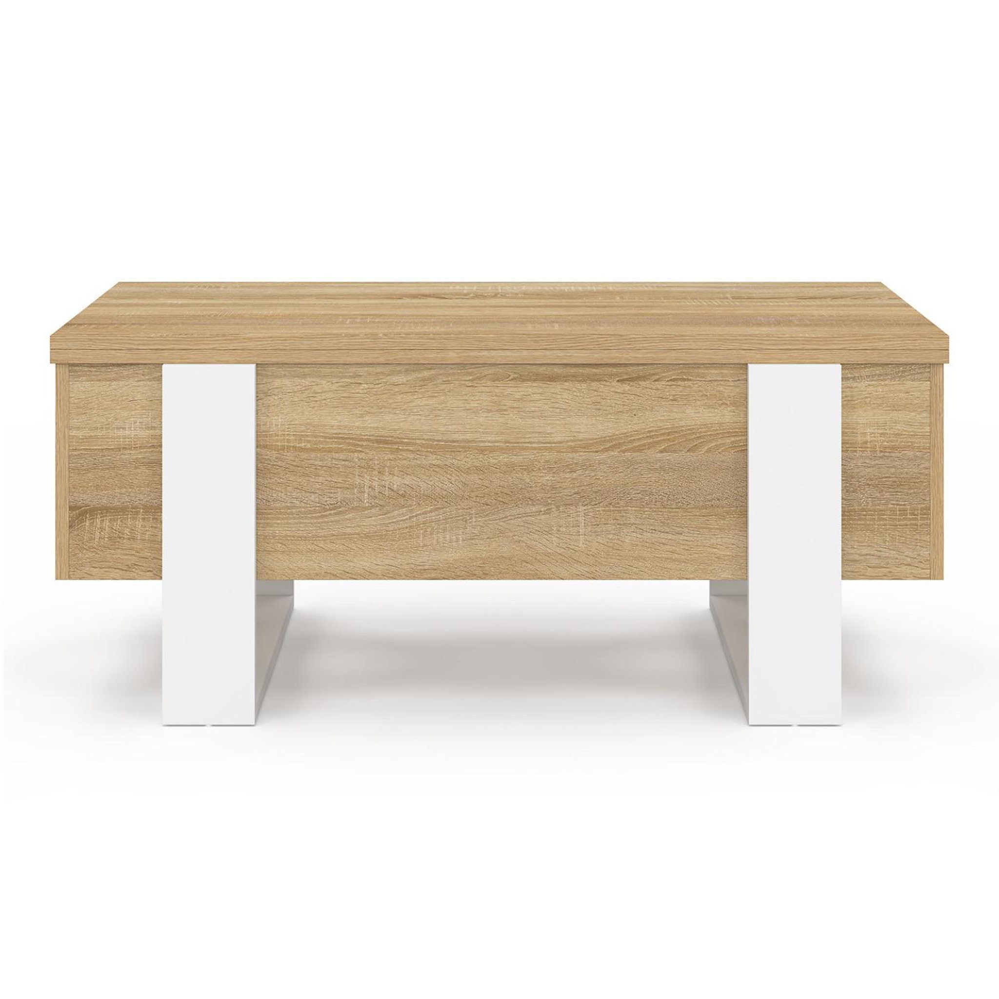 Voir la diapositive 3 : ID MARKET Table basse plateau relevable rectangulaire convertible en table à manger phoenix 97,5 cm bois et blanc