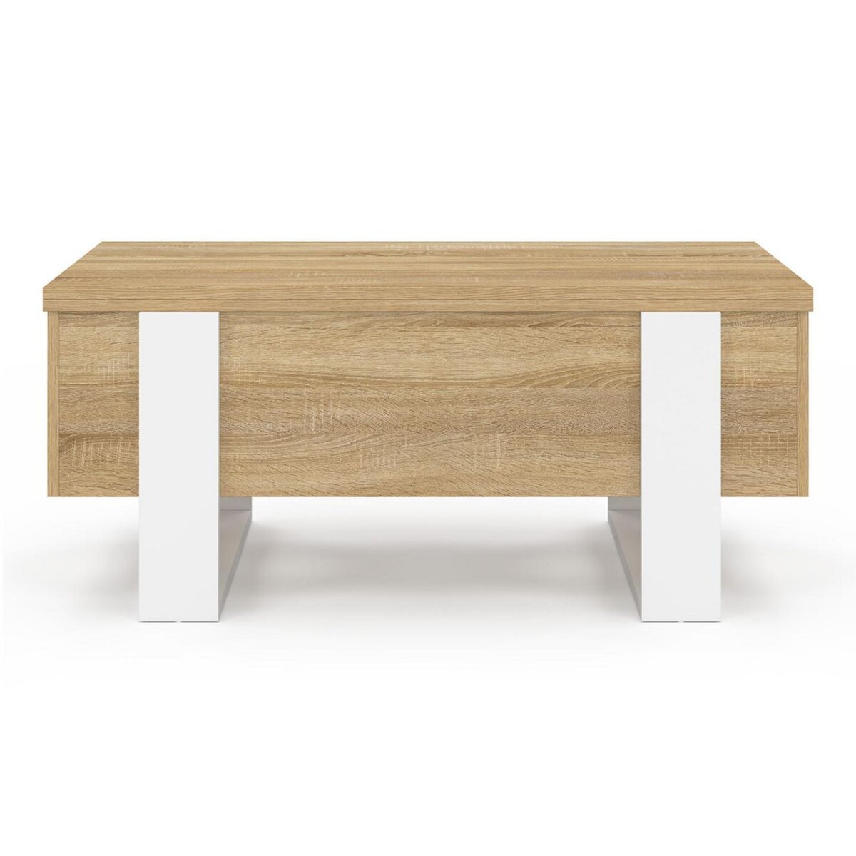 ID MARKET Table basse plateau relevable rectangulaire convertible en table à manger PHOENIX 97,5 cm bois et blanc
