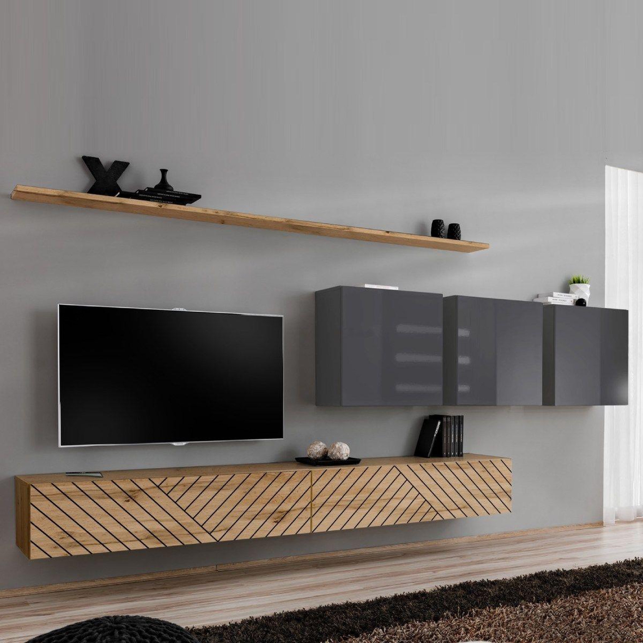 Voir la diapositive 1 : Paris Prix Ensemble meuble tv  switch lamel vii  340cm naturel & gris
