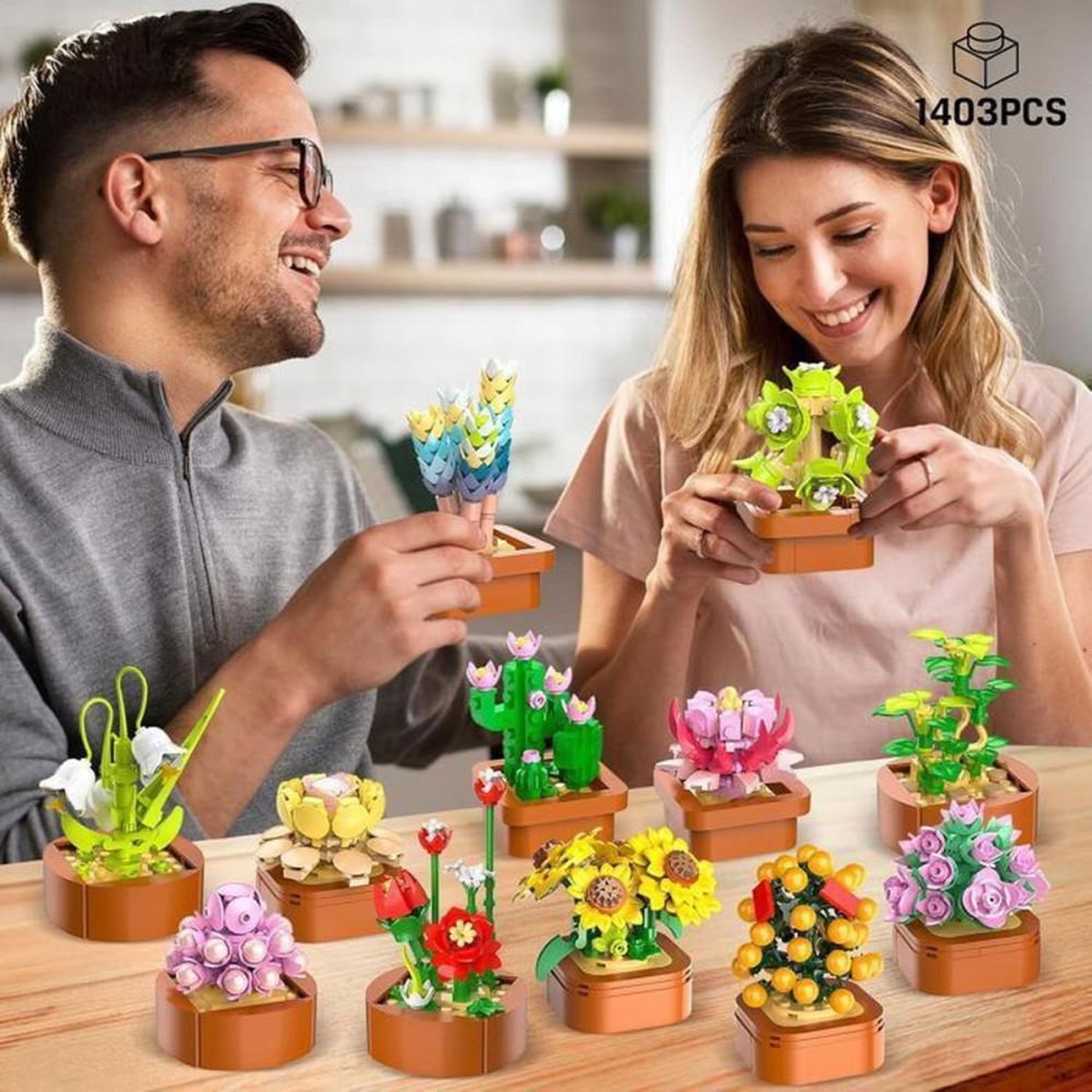 Voir la diapositive 6 : Ensemble construction miniature botanique, 12 plantes succulentes, 1403 mini briques emboîtables 3,6 mm