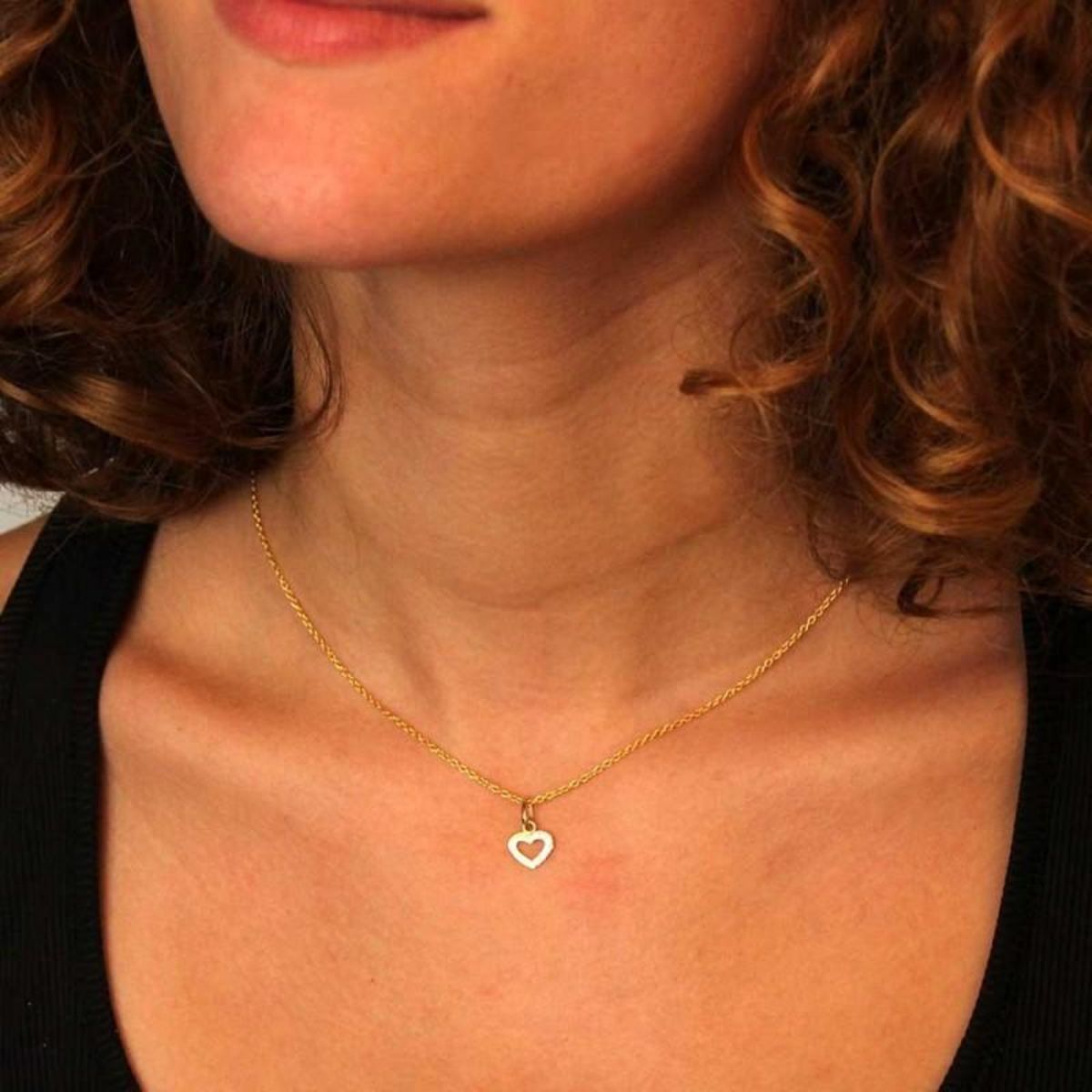 L'ATELIER D'AZUR Collier - Pendentif Or Jaune Coeur Serti de Zirconiums - Chaine Dorée Offerte