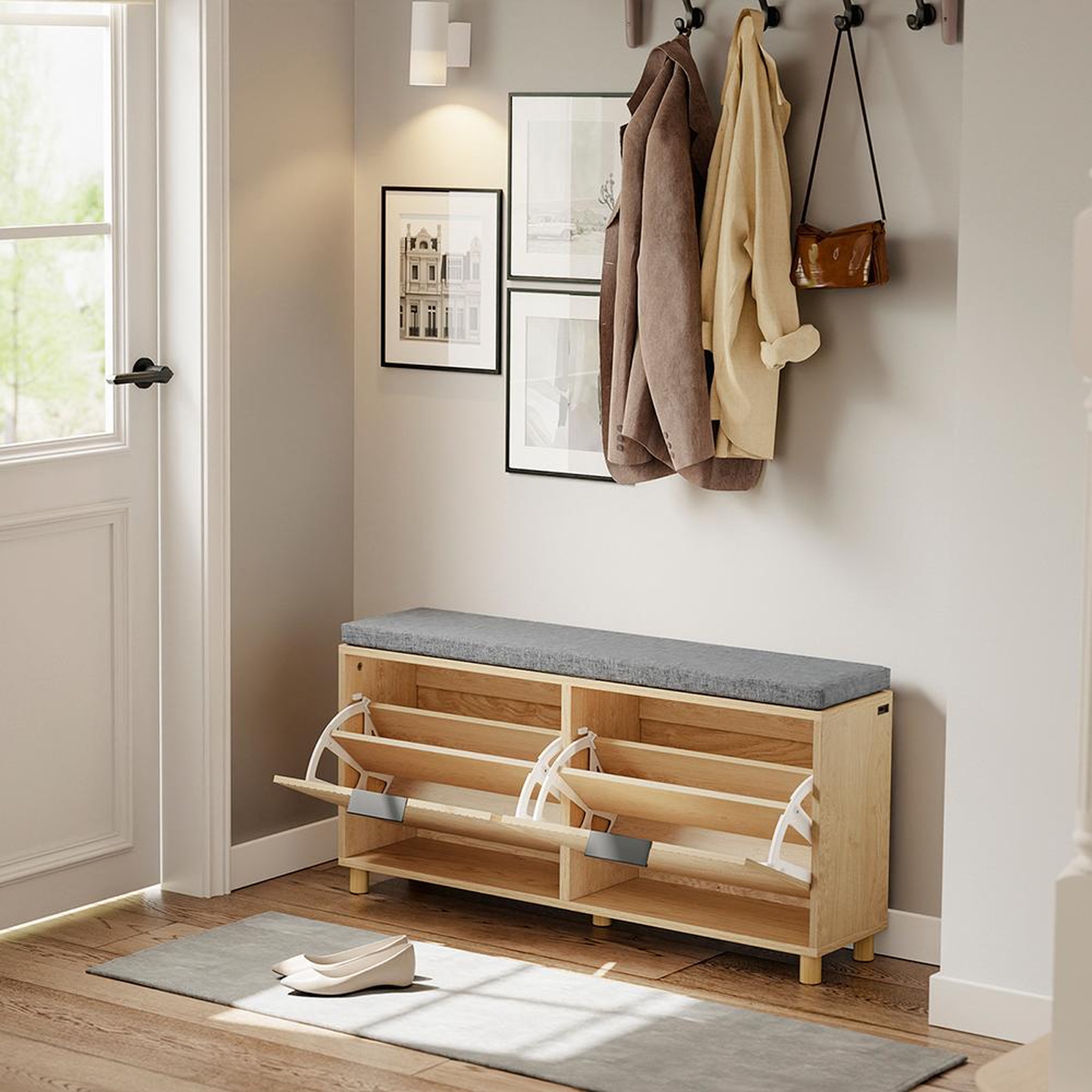 Voir la diapositive 5 : SOBUY Banc Rangement Chaussures Bois 100x24x50cm FSR211-N
