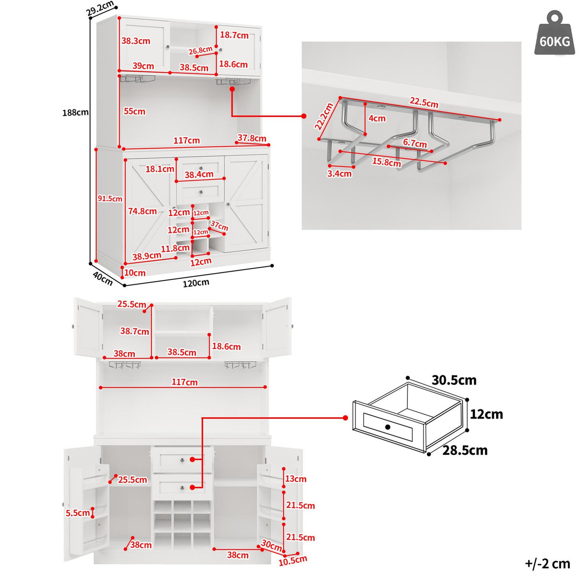 MERAX Buffet de cuisine 4 portes 2 tiroirs
