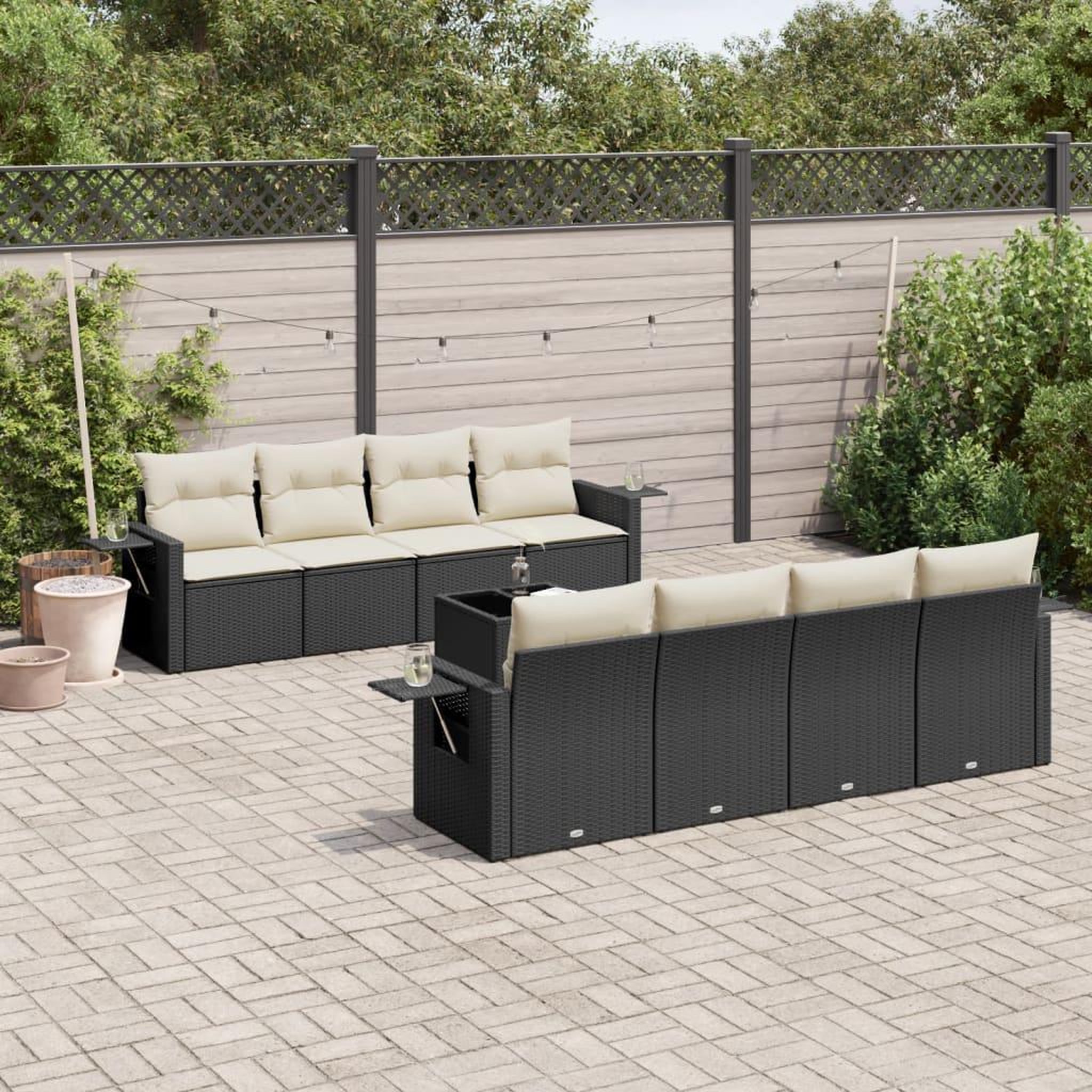 VIDAXL Salon de jardin 9 pcs avec coussins noir resine tressee