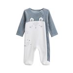 Petit Béguin Pyjama bébé en velours ouverture zippée Rêverie. Coloris disponibles : Bleu
