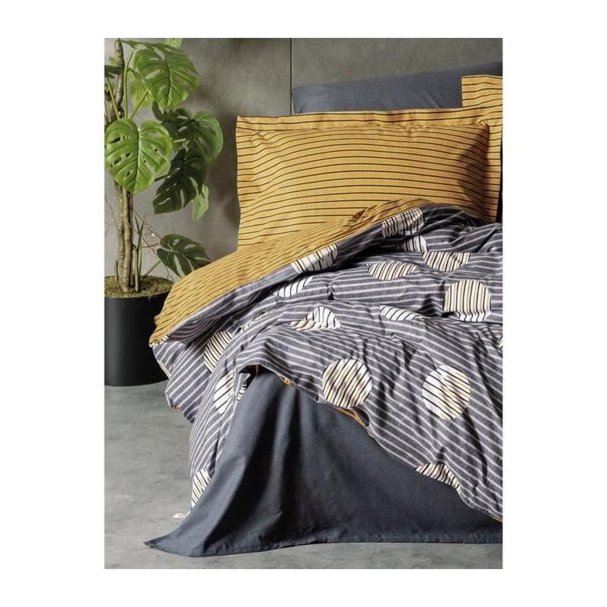 Voir la diapositive 3 : GENERIQUE Parure de lit - 129CTN64634 - 1 housse de couette 220 x 240 cm + 2 taies d'oreiller 60 x 60 cm - 100% coton ranforcé - Gris