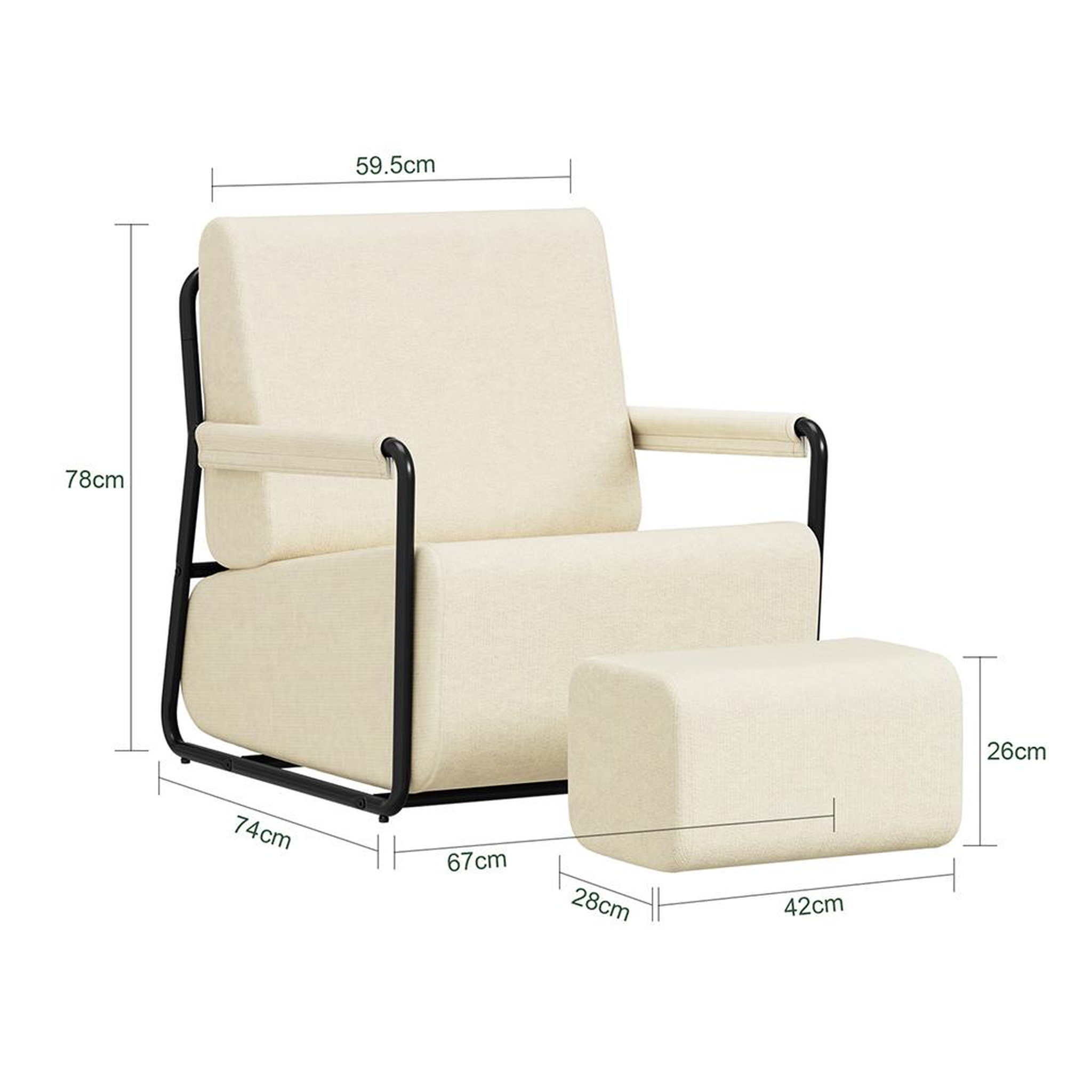 Voir la diapositive 3 : SOBUY Fauteuil relax avec repose-pieds beige 59,5x74x78cm fst99-mi