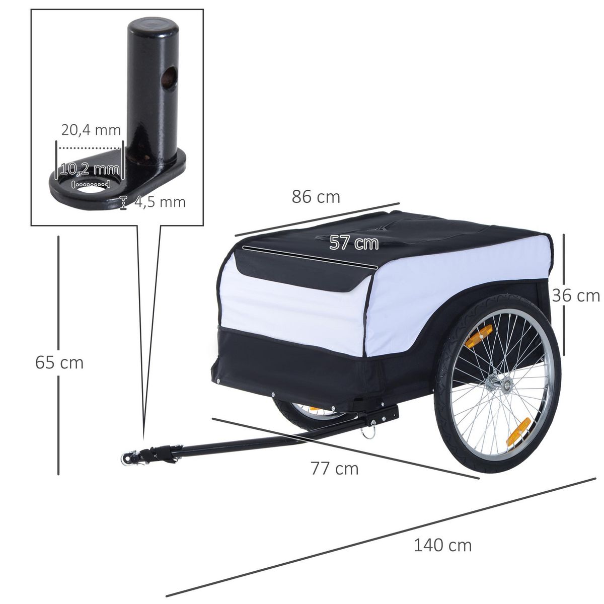 HOMCOM Remorque vélo cargo - housse amovible, attelage inclus - charge max. 40 Kg - acier oxford noir blanc