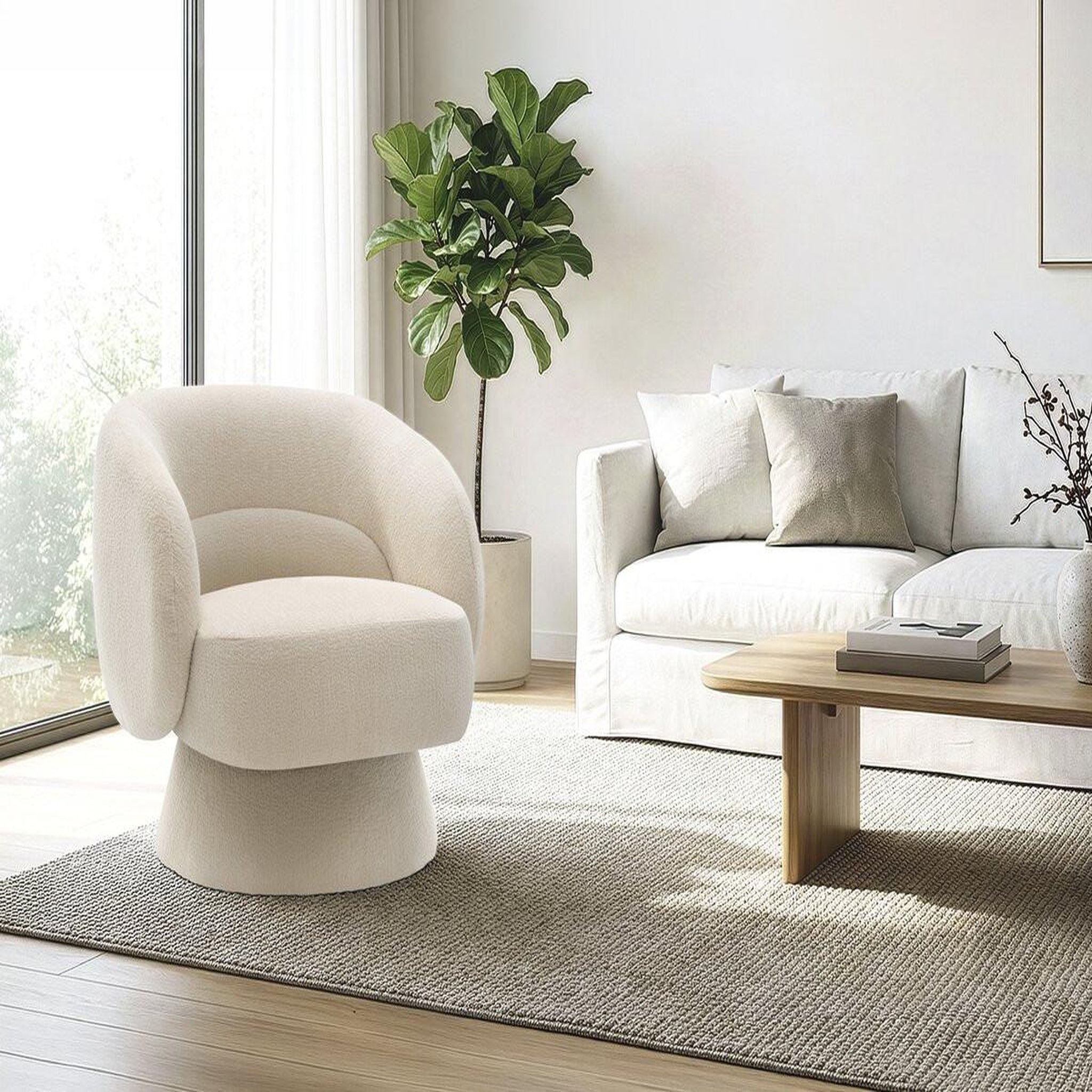 Voir la diapositive 2 : Habitat et Jardin Fauteuil pivotant en tissu bouclette  franklin  - 74 x 75 x 75 cm - beige