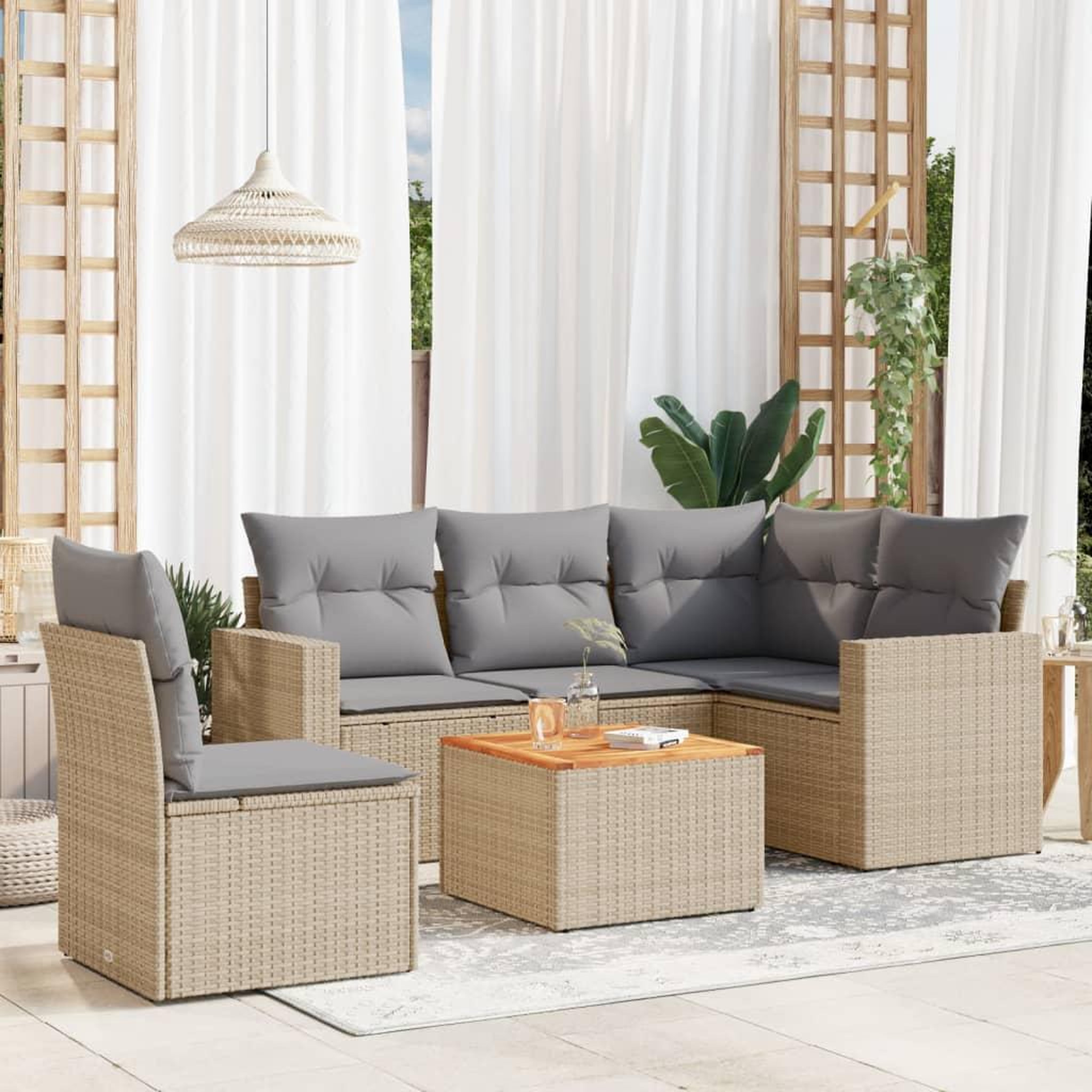 VIDAXL Salon de jardin avec coussins 6 pcs beige resine tressee