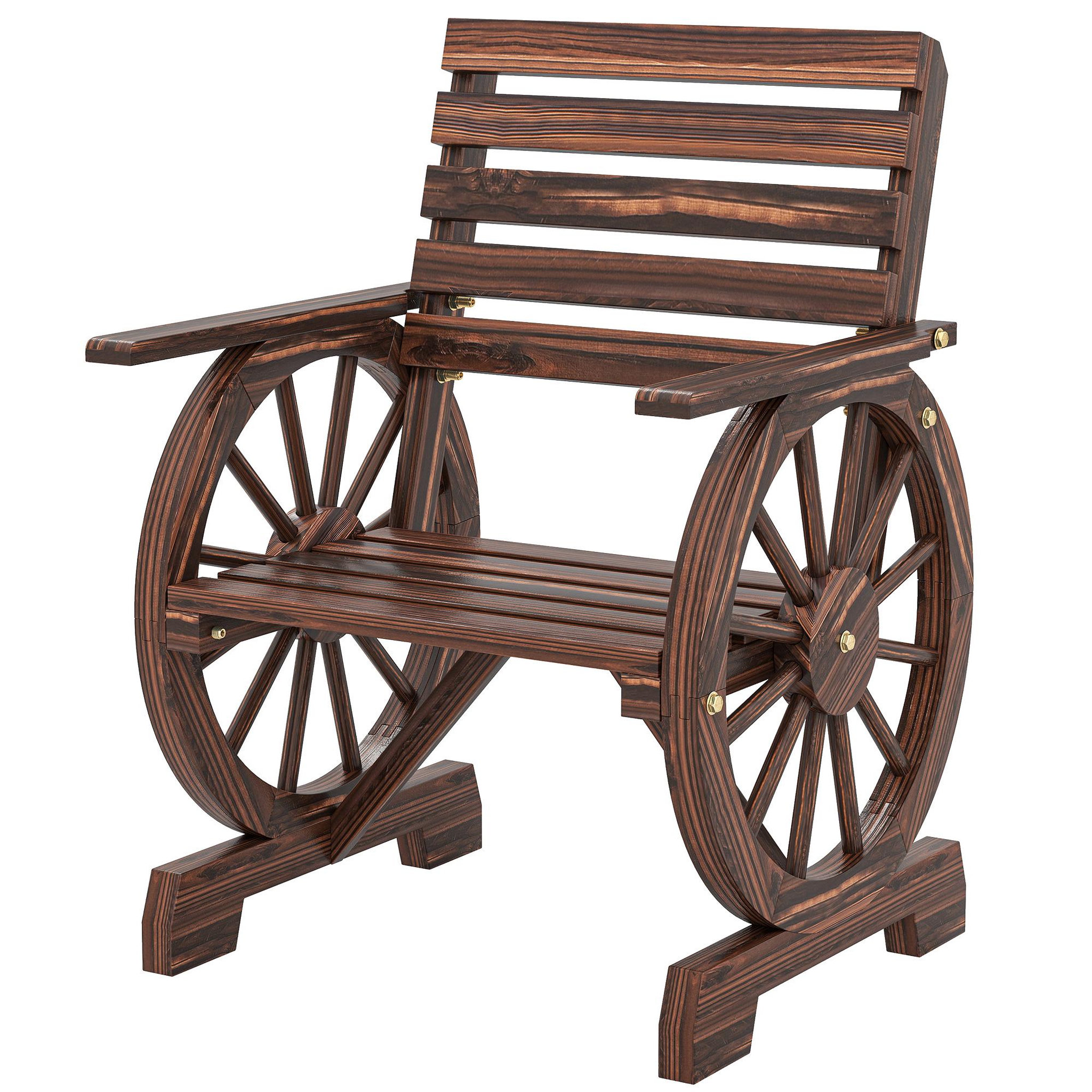 Voir la diapositive 5 : OUTSUNNY Chaise de jardin roue de chariot dossier incliné bois carbonisé