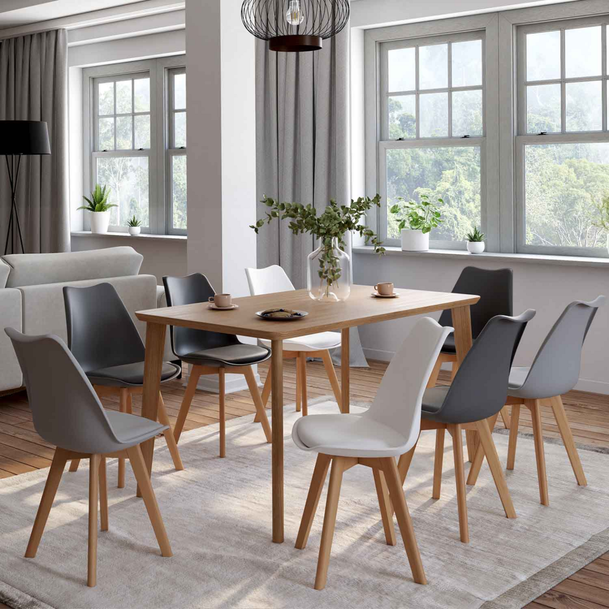 ID MARKET Lot de 8 chaises scandinaves SARA mix color blanc x2, gris clair x2, gris foncé x2, noir x2