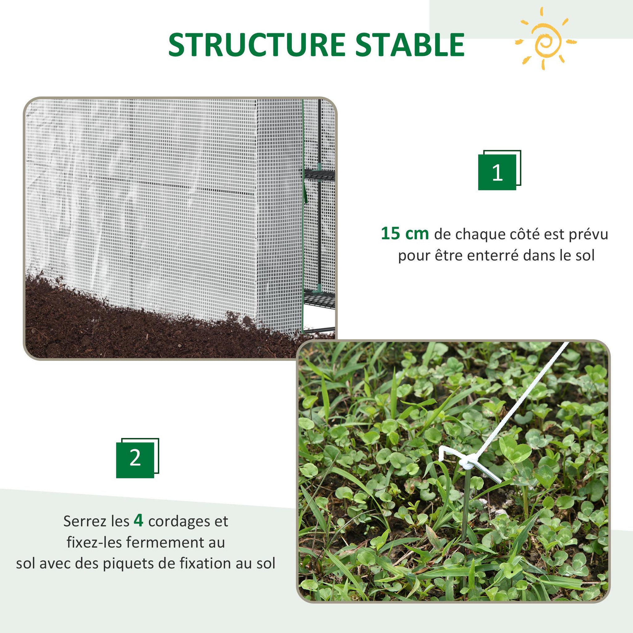 Voir la diapositive 6 : OUTSUNNY Serre de jardin 2 tablettes dim. 1,86l x 1,2l x 1,9h m porte déroulante acier pe haute densité 140 g/m² transparent blanc