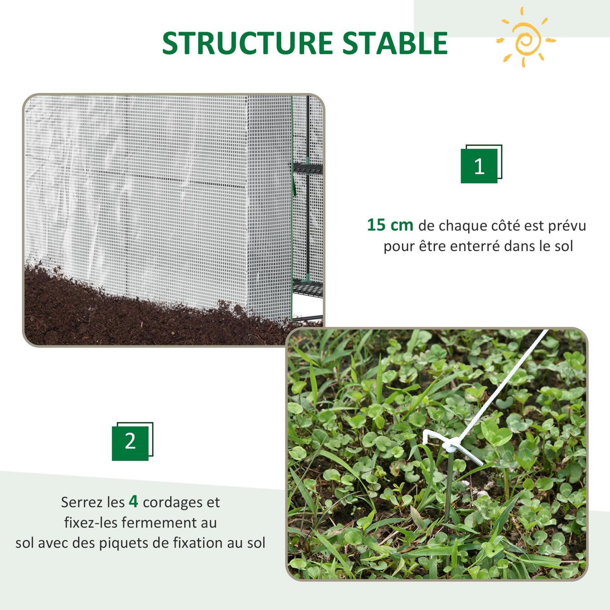 OUTSUNNY Serre de jardin 2 tablettes dim. 1,86L x 1,2l x 1,9H m porte déroulante acier PE haute densité 140 g/m² transparent blanc