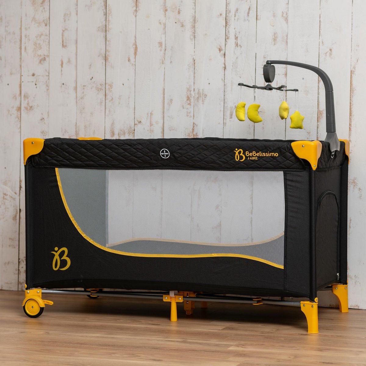 BEBELISSIMO BEBELISSIMO - Lit parapluie bébé - berceau bébé - dès la naissance - Nuit - lit pliant - 2 niveaux - gold