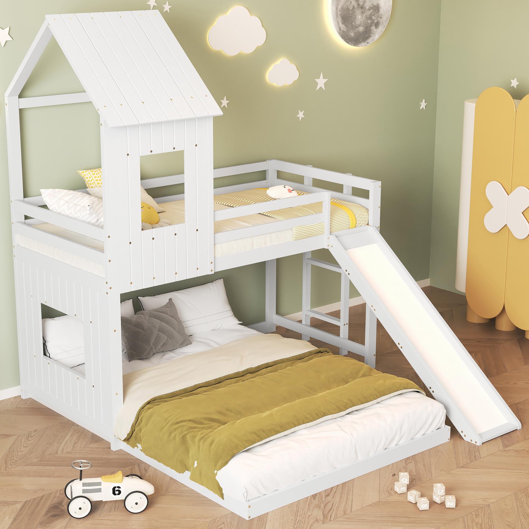Voir la diapositive 4 : MERAX Lit superposé 90x200(140x200)cm pin coloris blanc