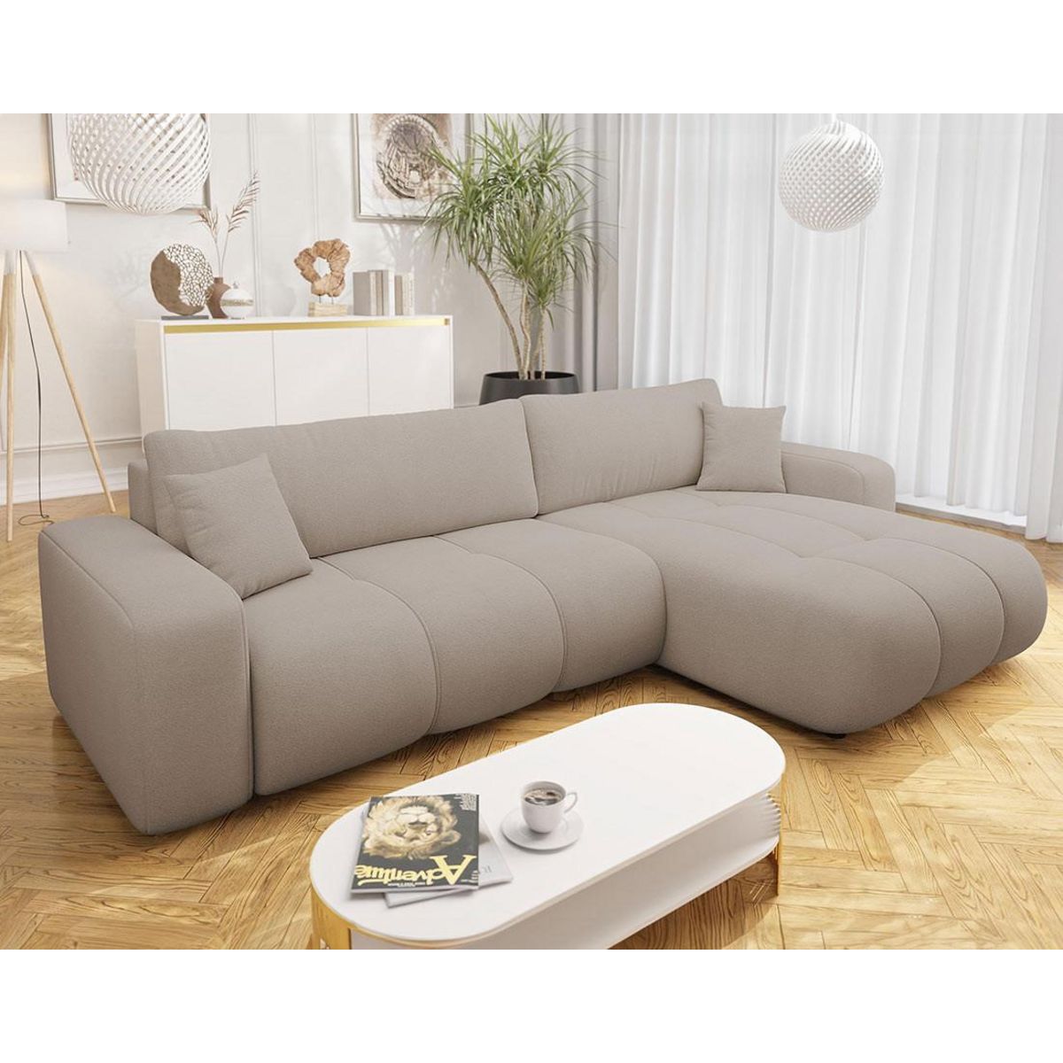 BEST MOBILIER Nicole - canapé d'angle réversible 5 places convertible avec coffre en tissu