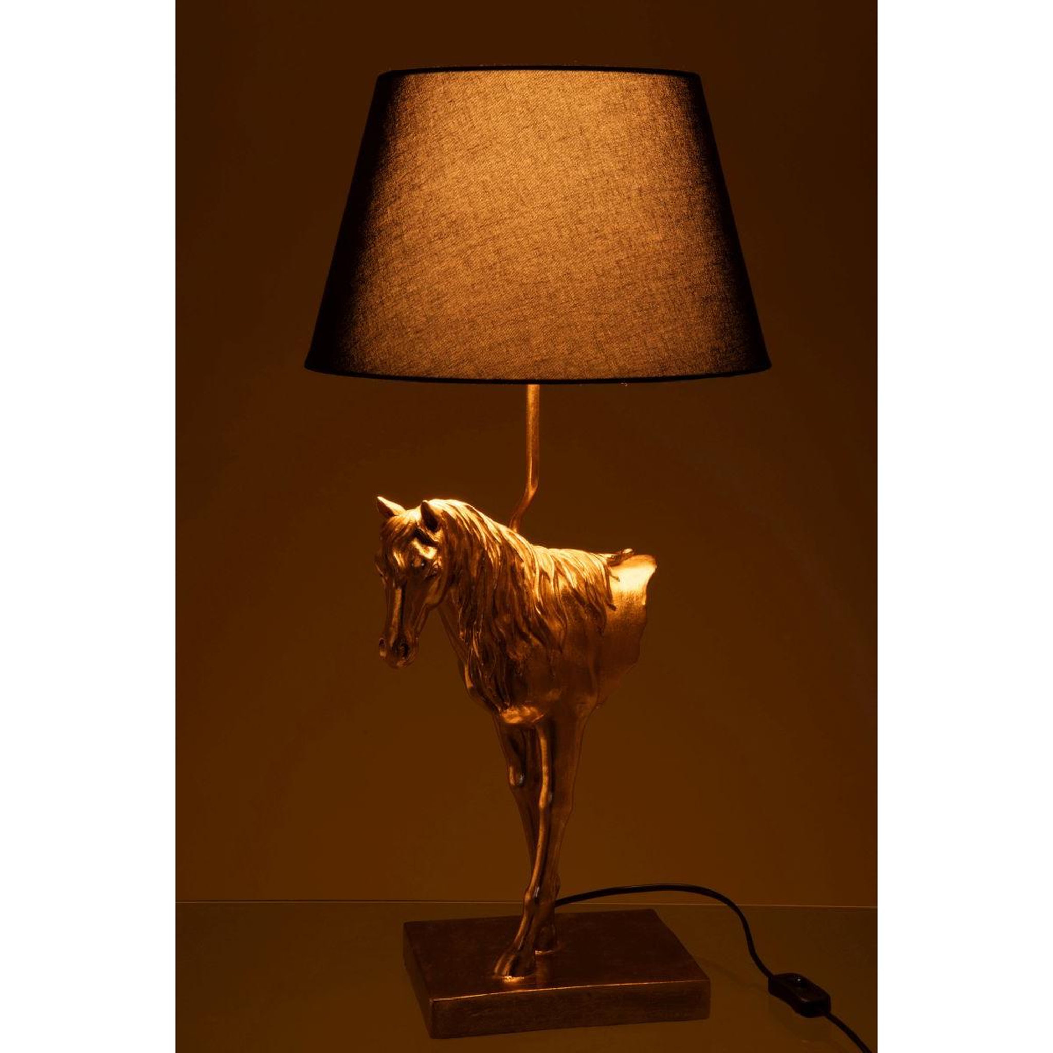 Voir la diapositive 3 : J-LINE Lampe à poser cheval face  hollywood  70cm doré