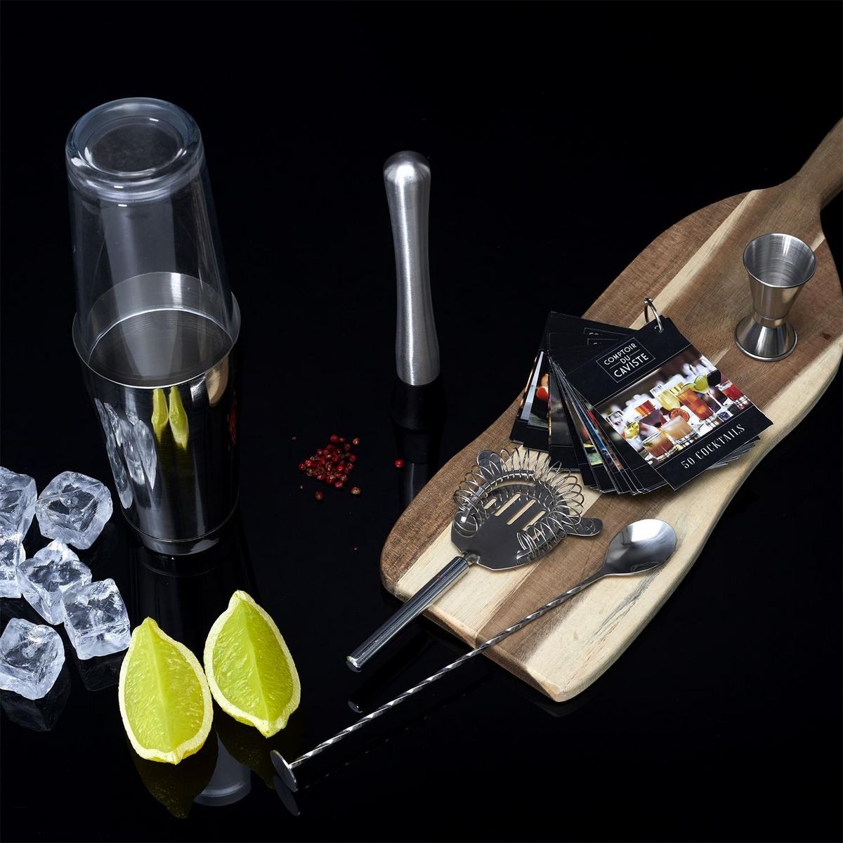TOILINUX Coffret 5 accessoires à cocktail et 50 recettes - en acier inoxydable
