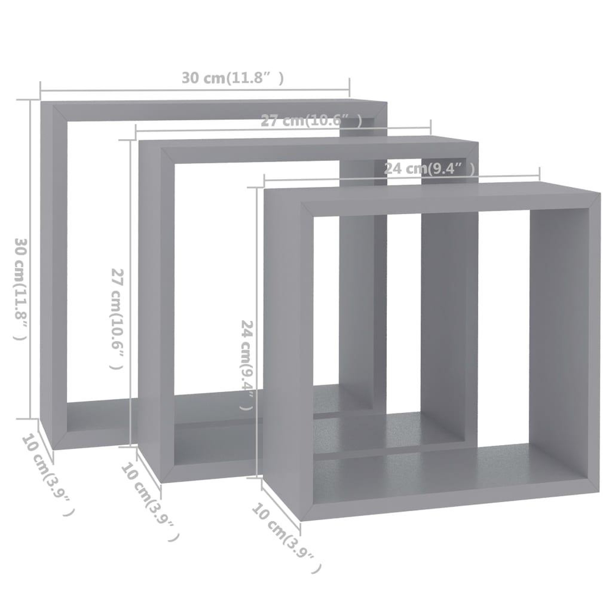 Voir la diapositive 6 : VIDAXL Etageres murales sous forme de cube 3 pcs Gris MDF