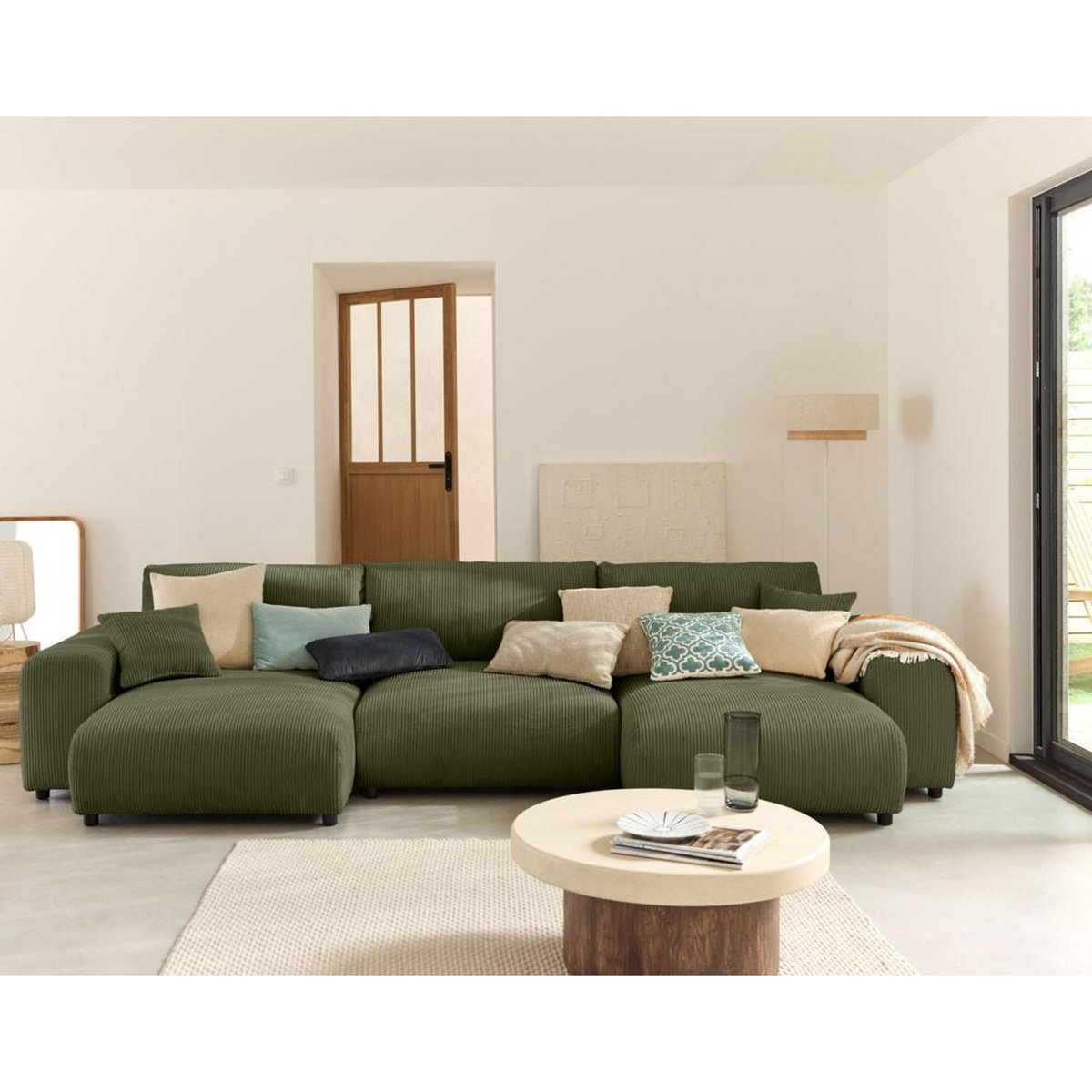 LISA DESIGN Garance - canapé panoramique en u - 7 places - en velours côtelé