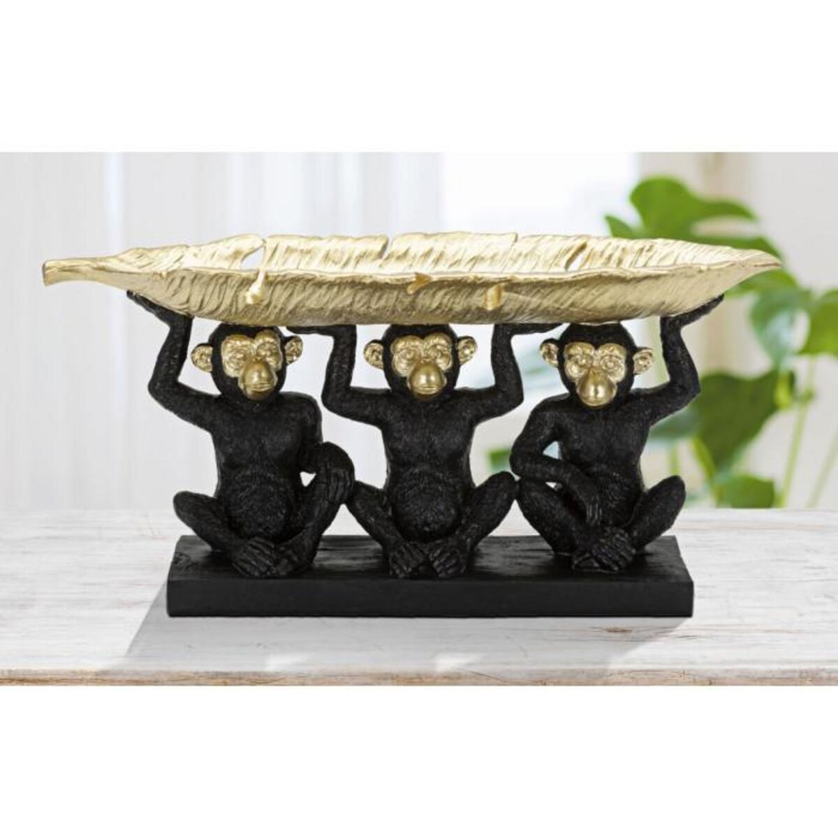Paris Prix Vide-Poche Statuette  3 Singes  43cm Noir & Or