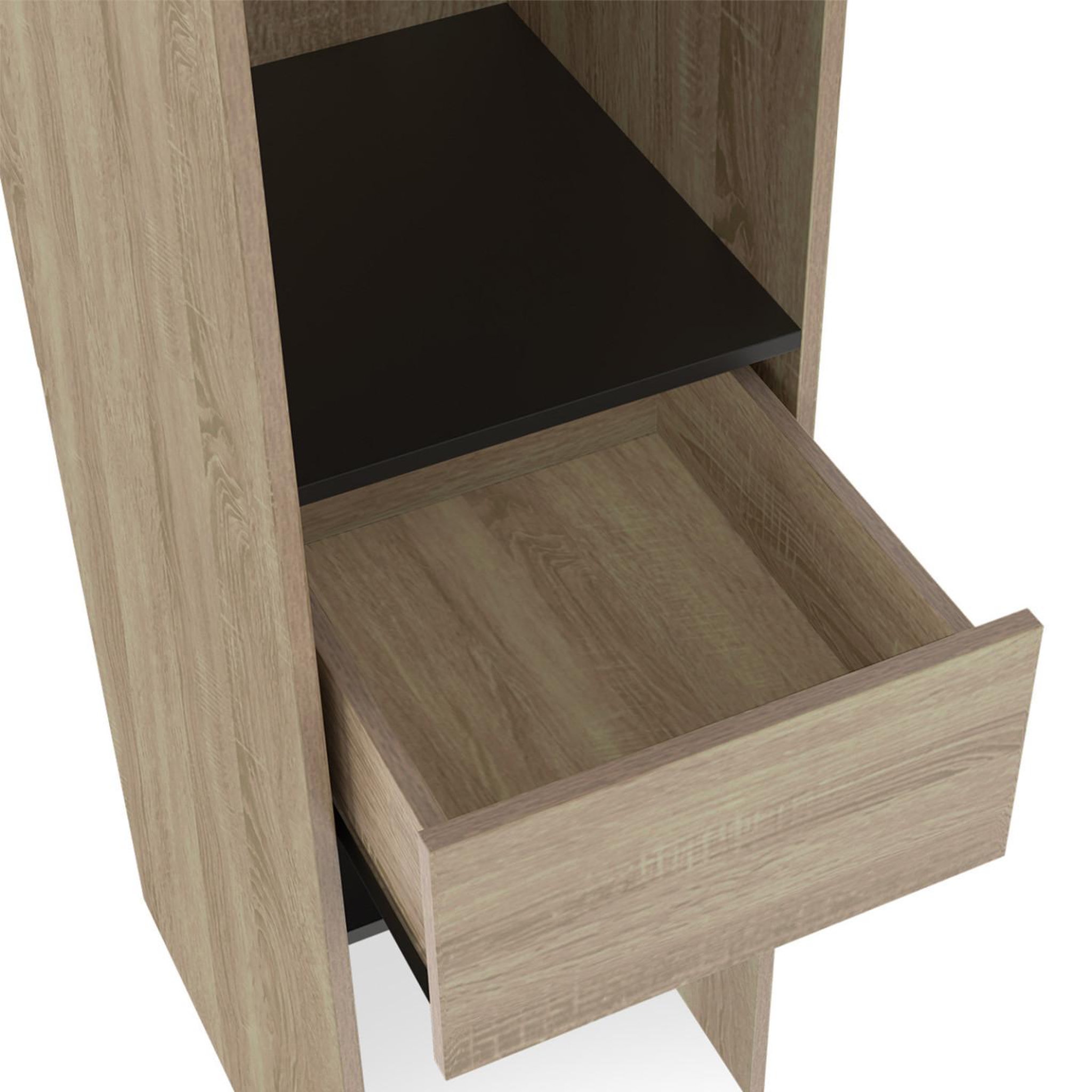 Voir la diapositive 6 : ID MARKET Dressing extensible MERYL 145/170 x 50 x 180 cm hêtre avec étagères + double penderie + miroir + rideau noir