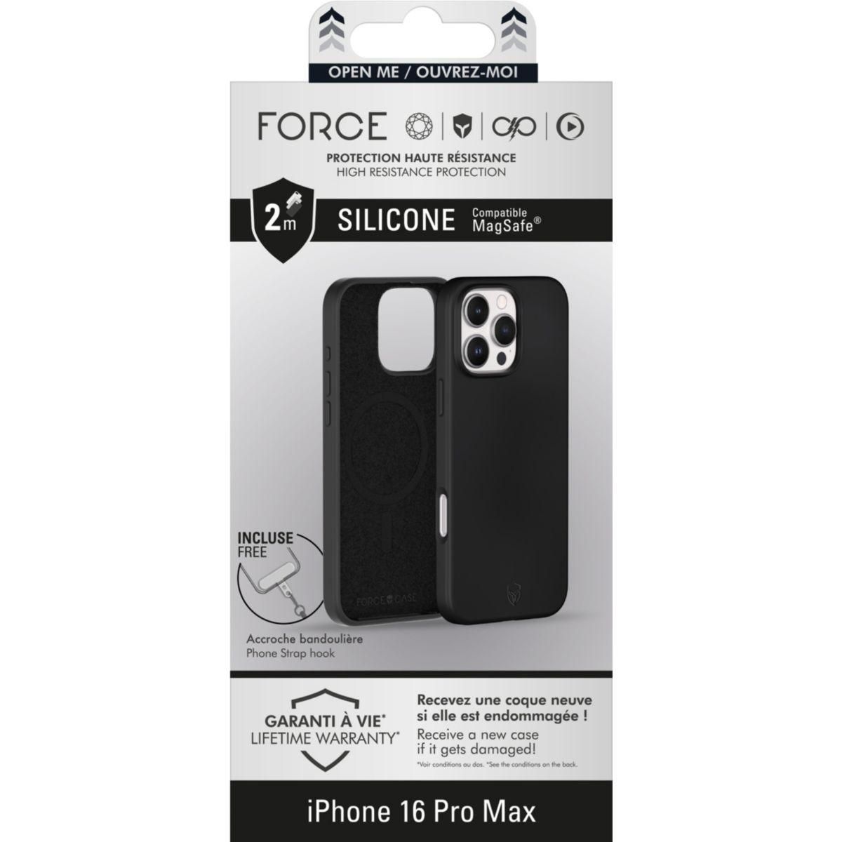 FORCE CASE Coque iPhone 16 Pro Max MagSafe siliconne Noir