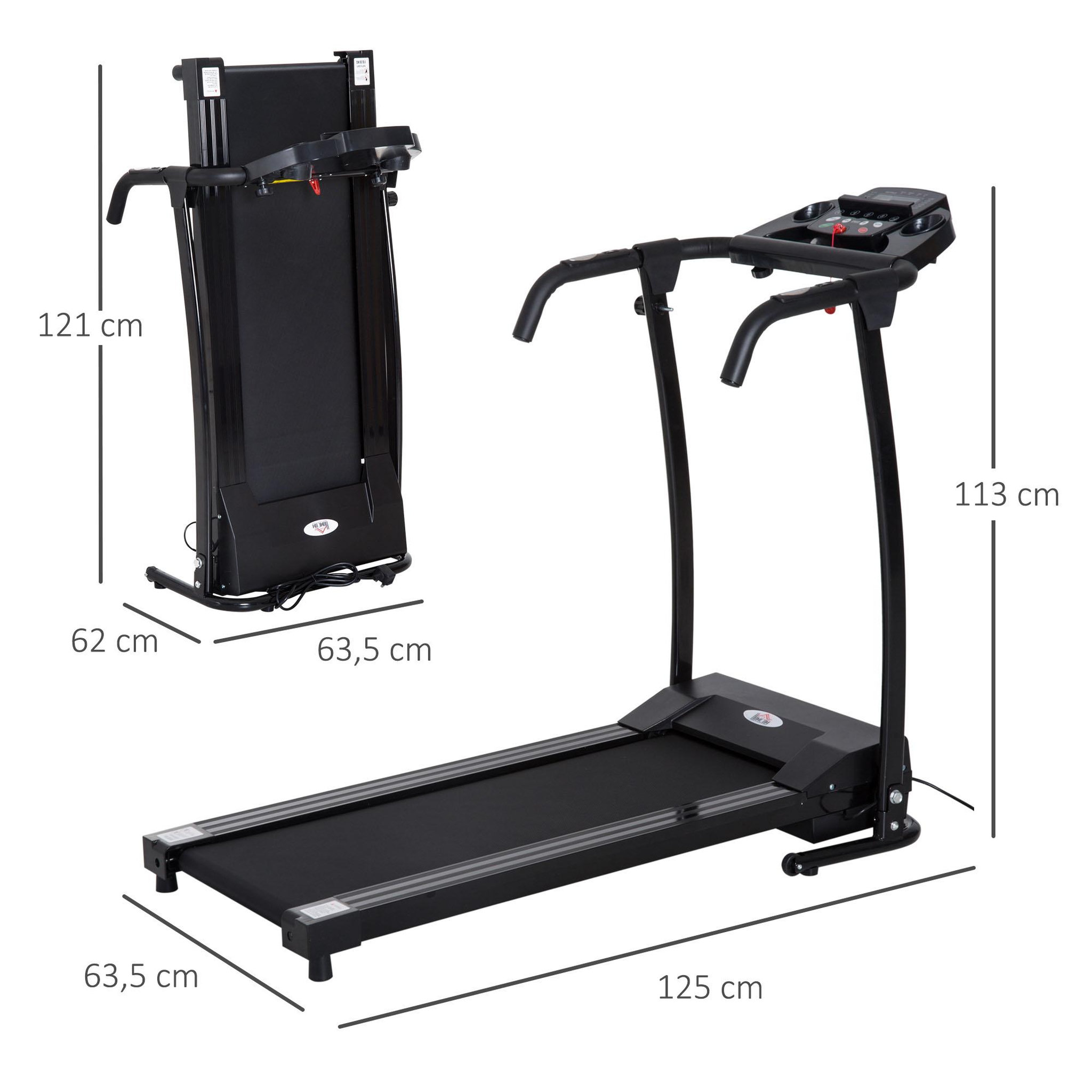 Voir la diapositive 3 : HOMCOM Tapis de course électrique pliable 440 W tapis roulant motorisé vitesse réglable 1-10 Km/h écran LCD multifonction 12 programmes prédéfinis support iPad porte-gobelet châssis acier noir