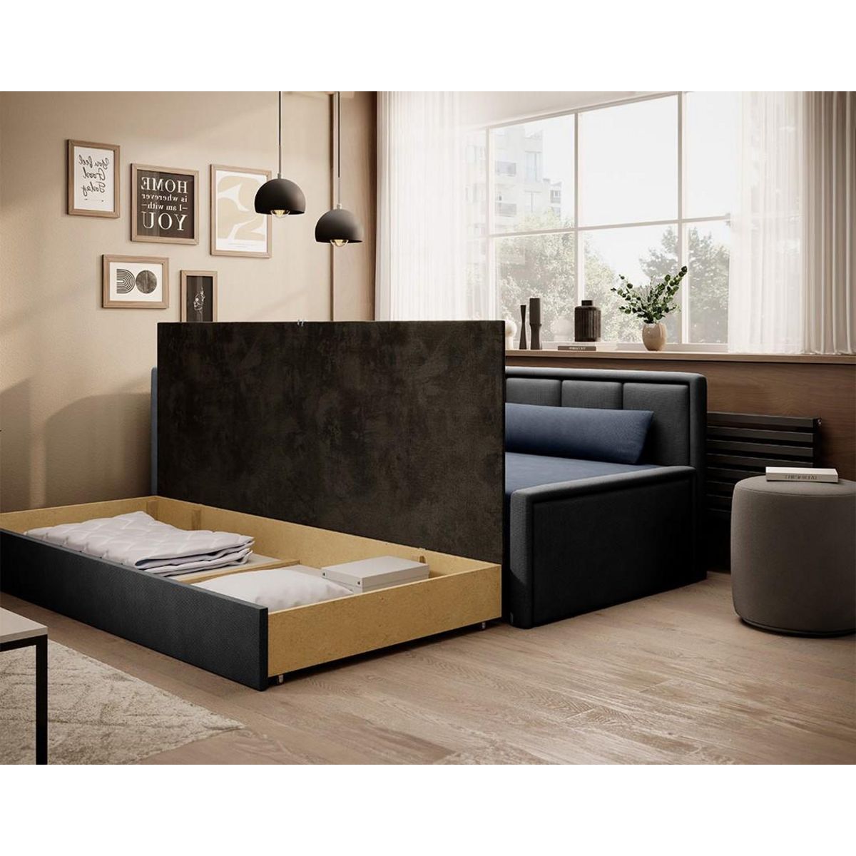 BEST MOBILIER James - canapé 3 places gauche convertible avec coffre en velours