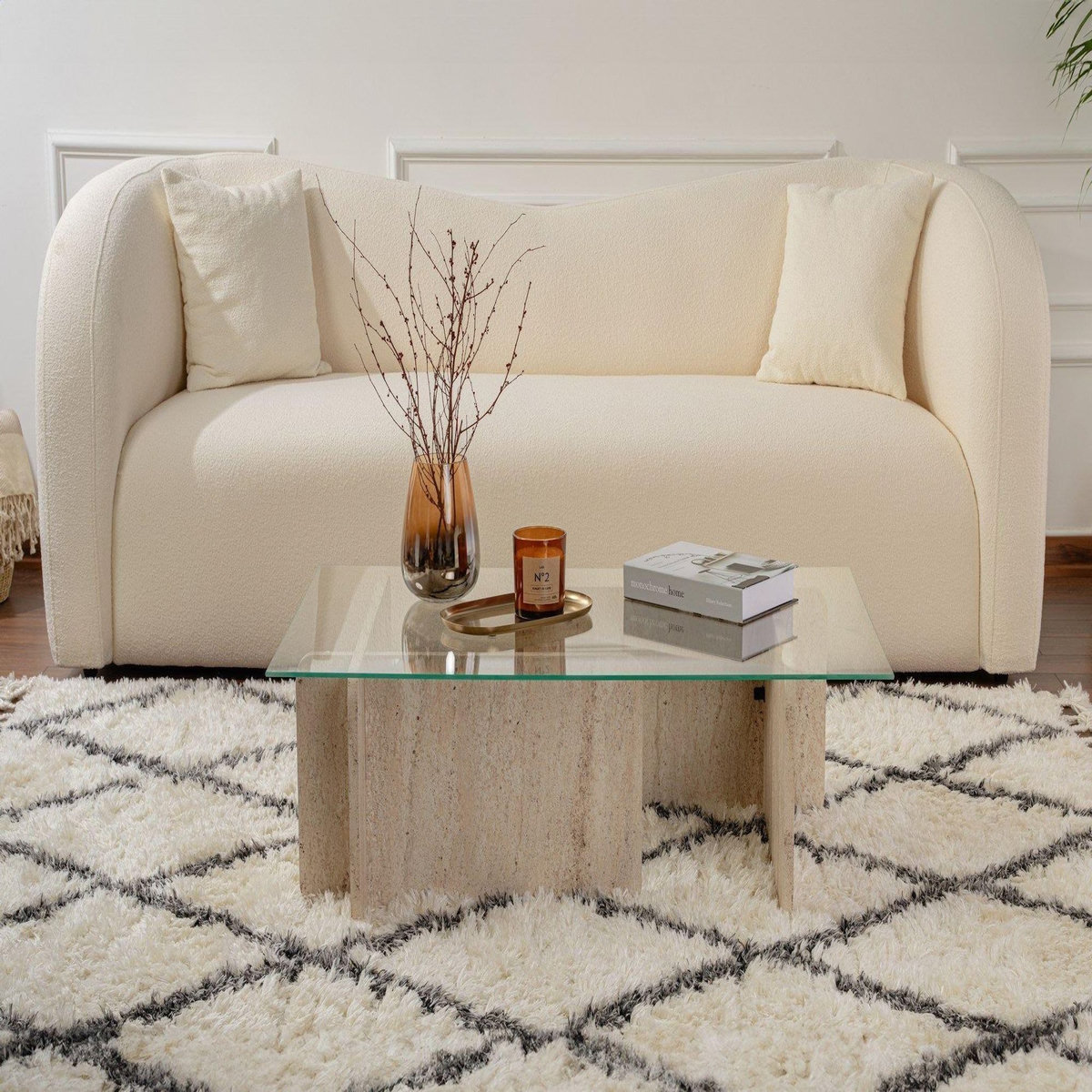 Habitat et Jardin Table basse en bois  Flavio  - 105 x 65 x 30 cm - Travertin