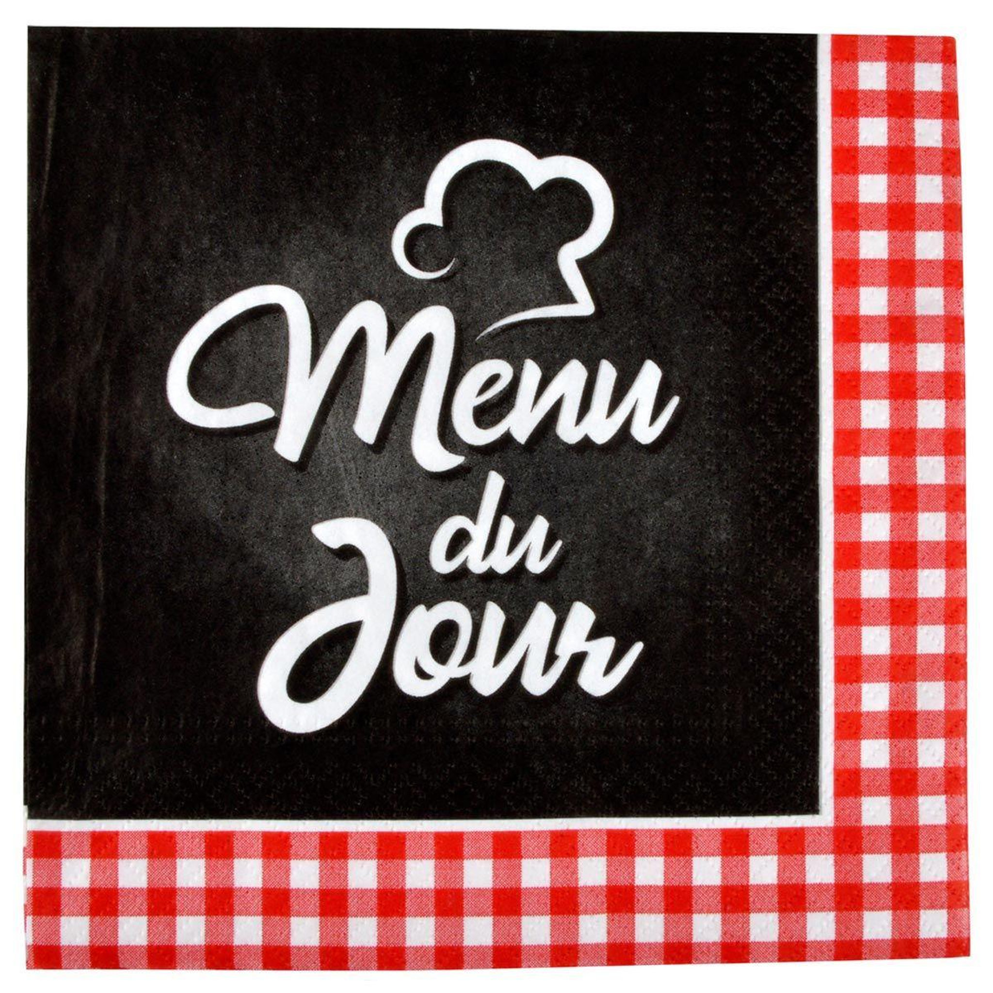 HOMEA Lot de 20 serviettes en papier  menu du jour  33x33cm noir