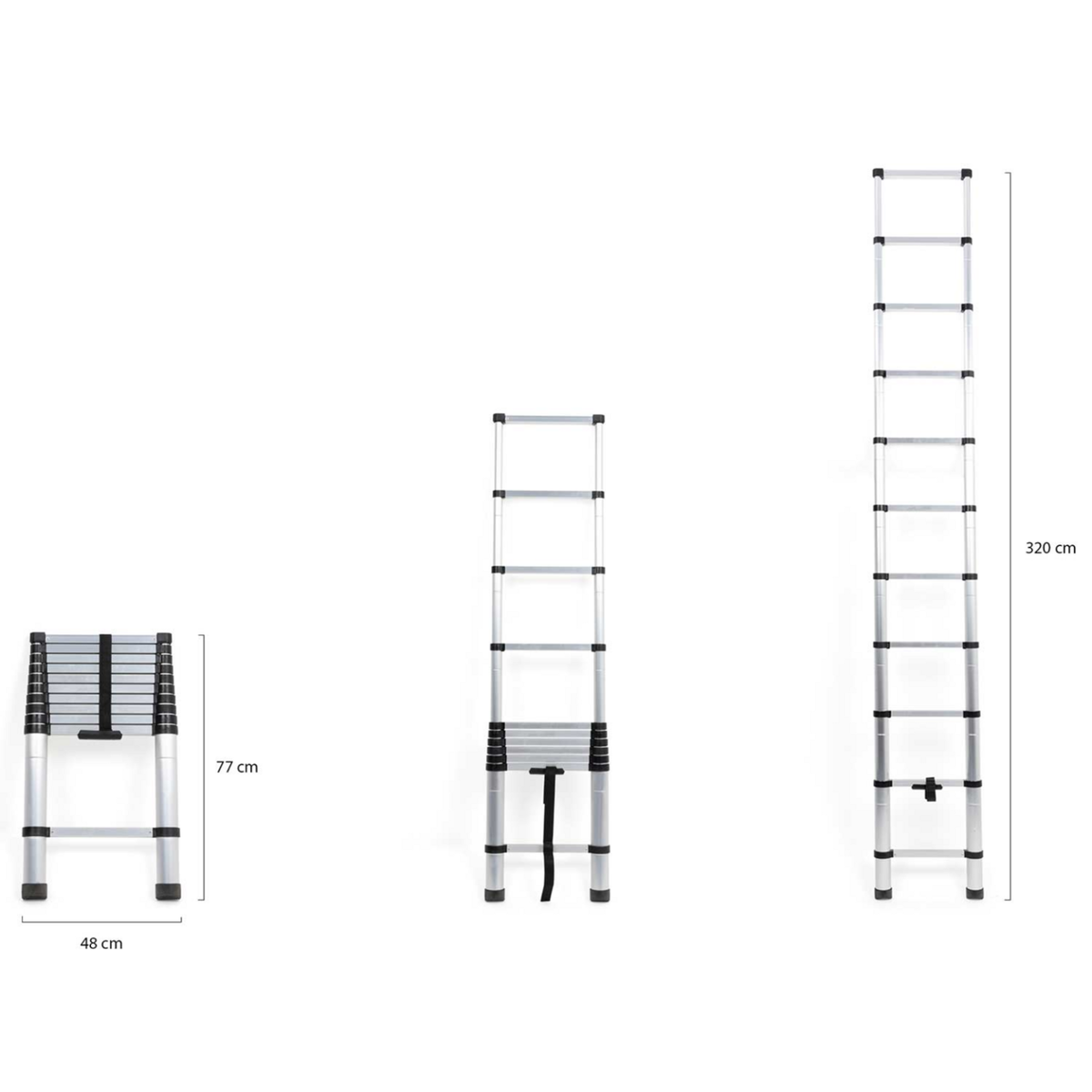 ID MARKET Échelle télescopique en aluminium 3m20 pliable, charge maximale 150kg