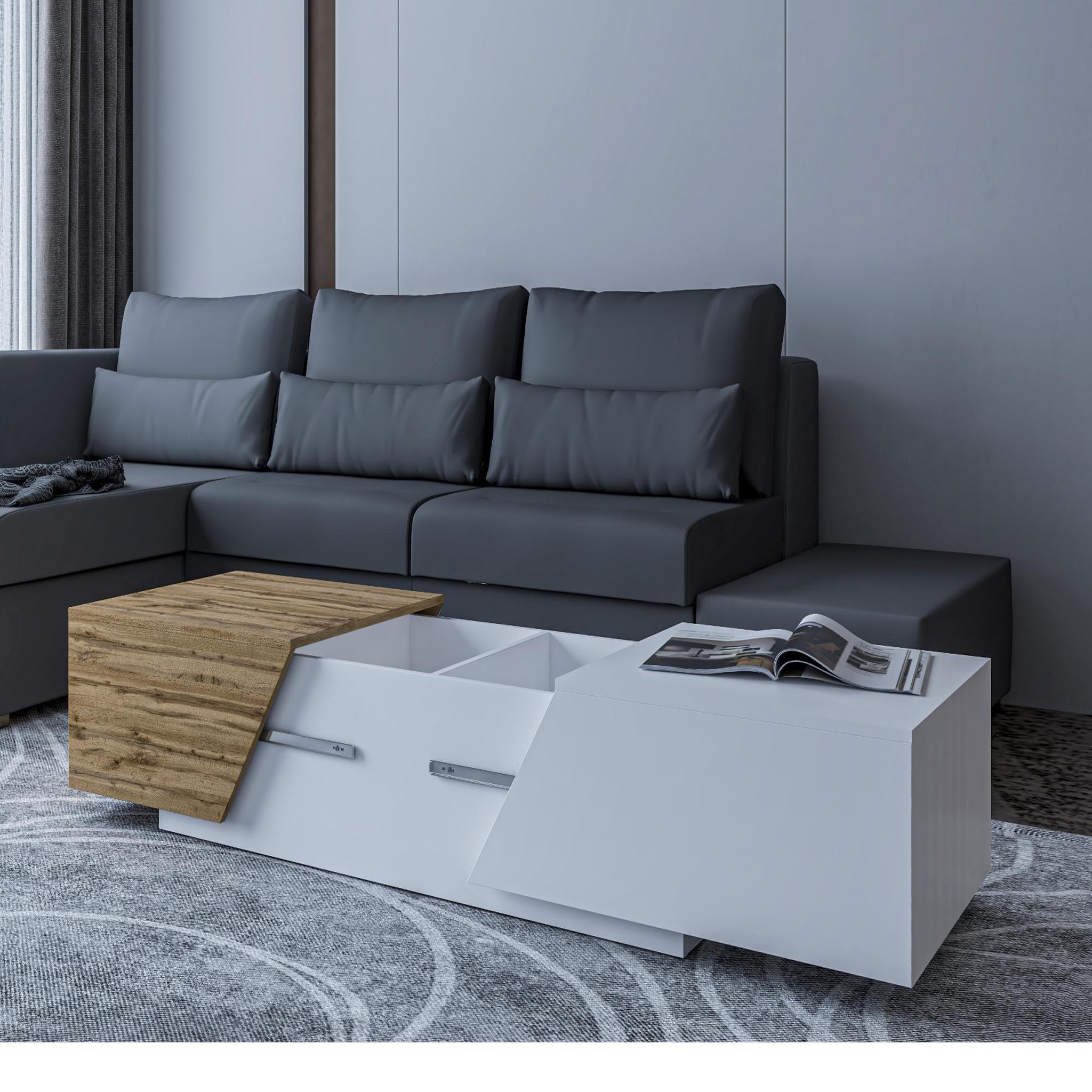 Voir la diapositive 2 : BEST MOBILIER Pitt - table basse - 124 cm - style industriel