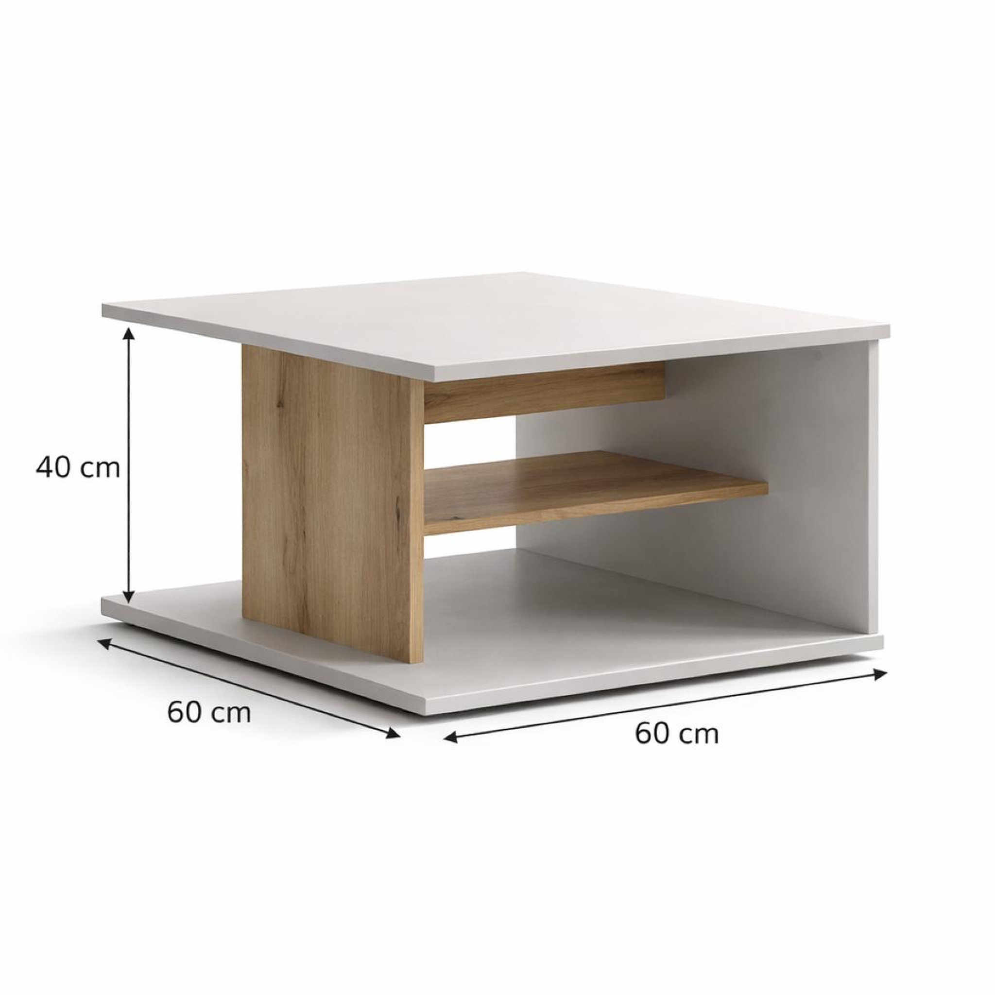 Voir la diapositive 4 : JLC KREATION Table basse carré beige et bois 60cm mila