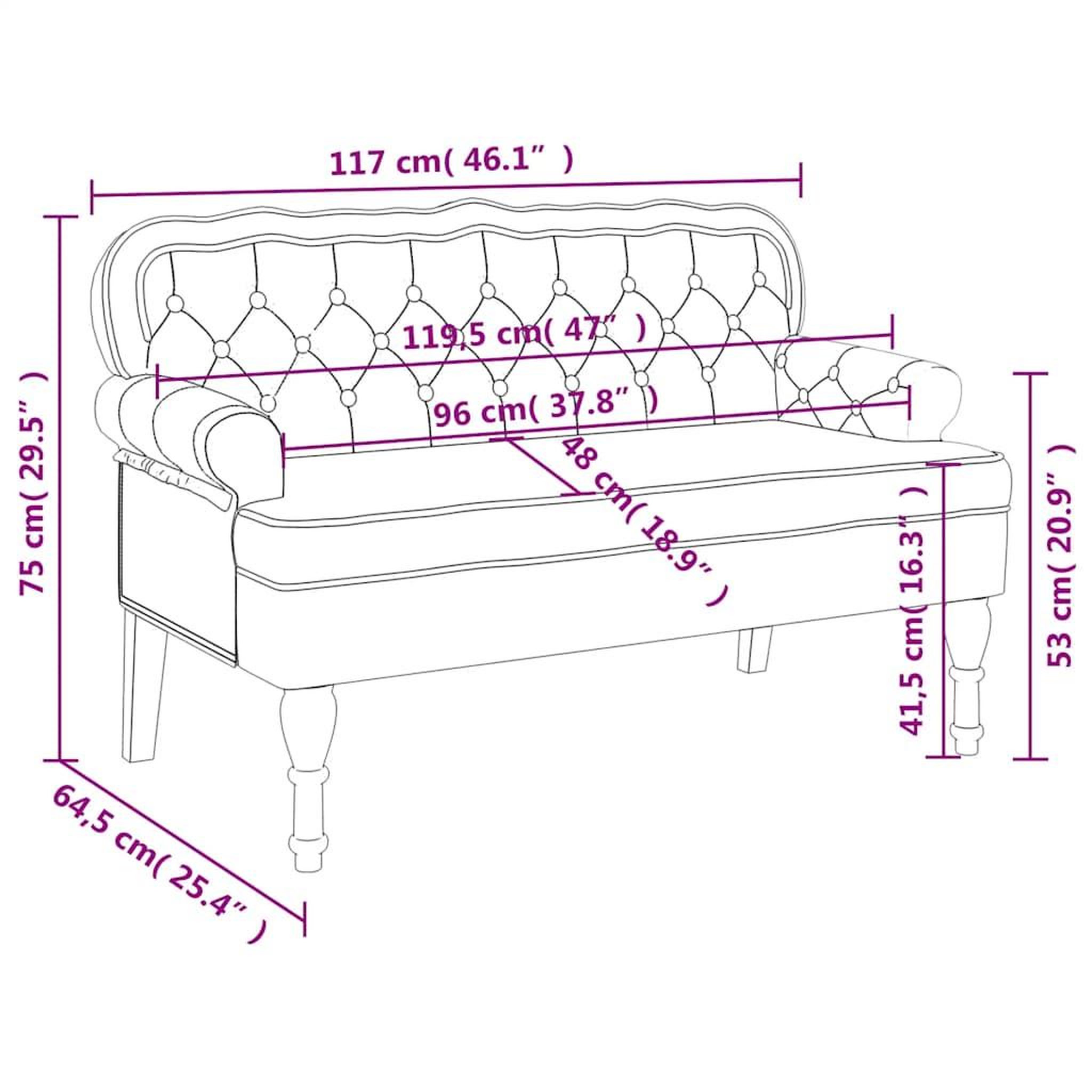 Voir la diapositive 6 : VIDAXL Banc avec dossier noir 119,5x64,5x75 cm velours