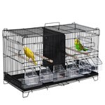 PAWHUT PawHut Cage à oiseaux dim. 59,5L x 29,8I x 35,3H cm mangeoires perchoirs 4 portes plateau excrément amovible + poignée transport métal PP noir