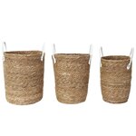 TOILINUX Lot de 3 paniers tressés avec 2 anses en simili - Beige et Blanc