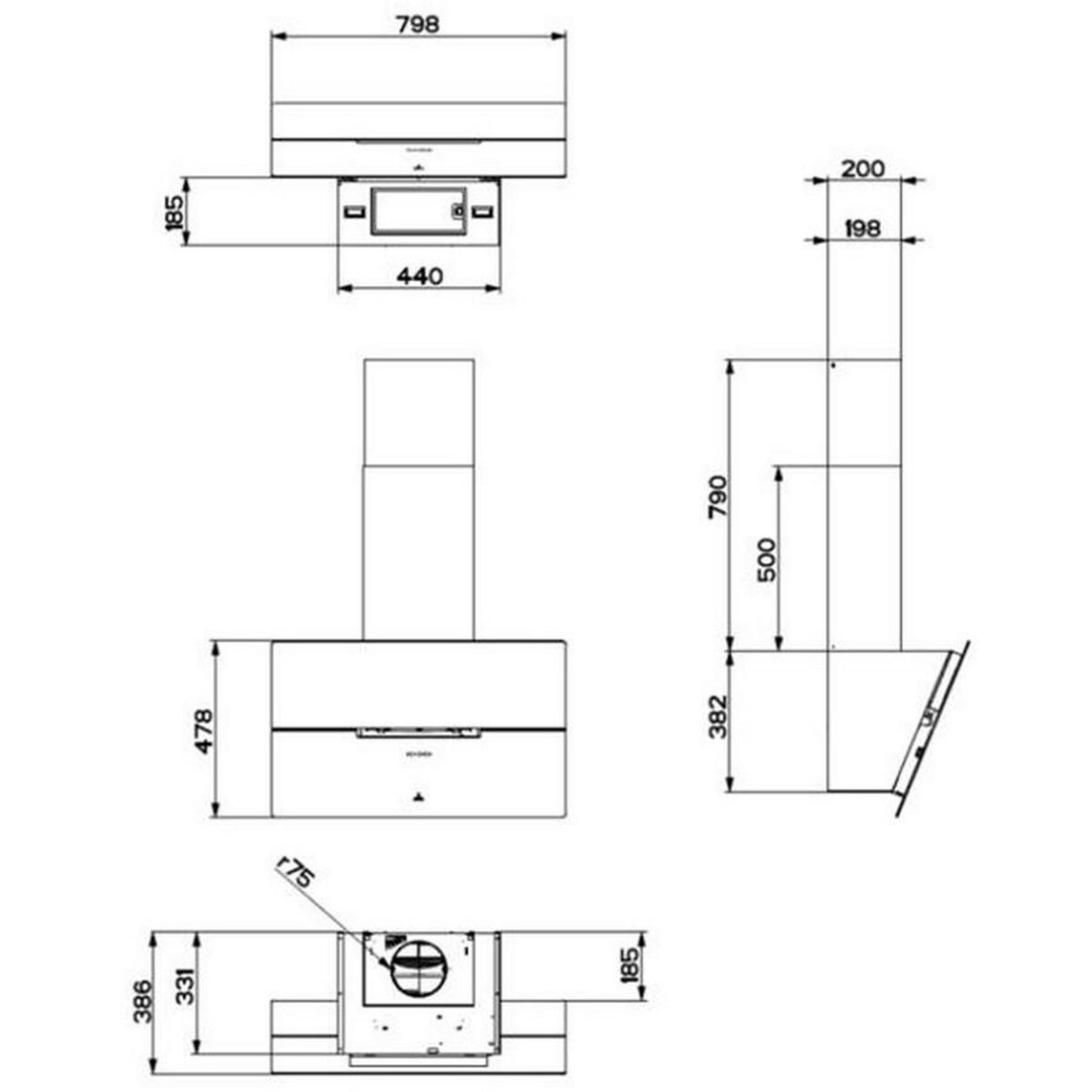 ROBLIN Hotte décorative inclinée 80cm 590m3/h noir - 6989541